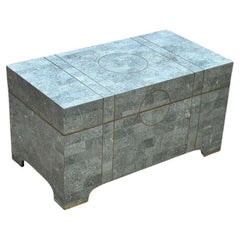 Maitland Smith Tessellated Stone Trunk w/Brass Inlay, 1980