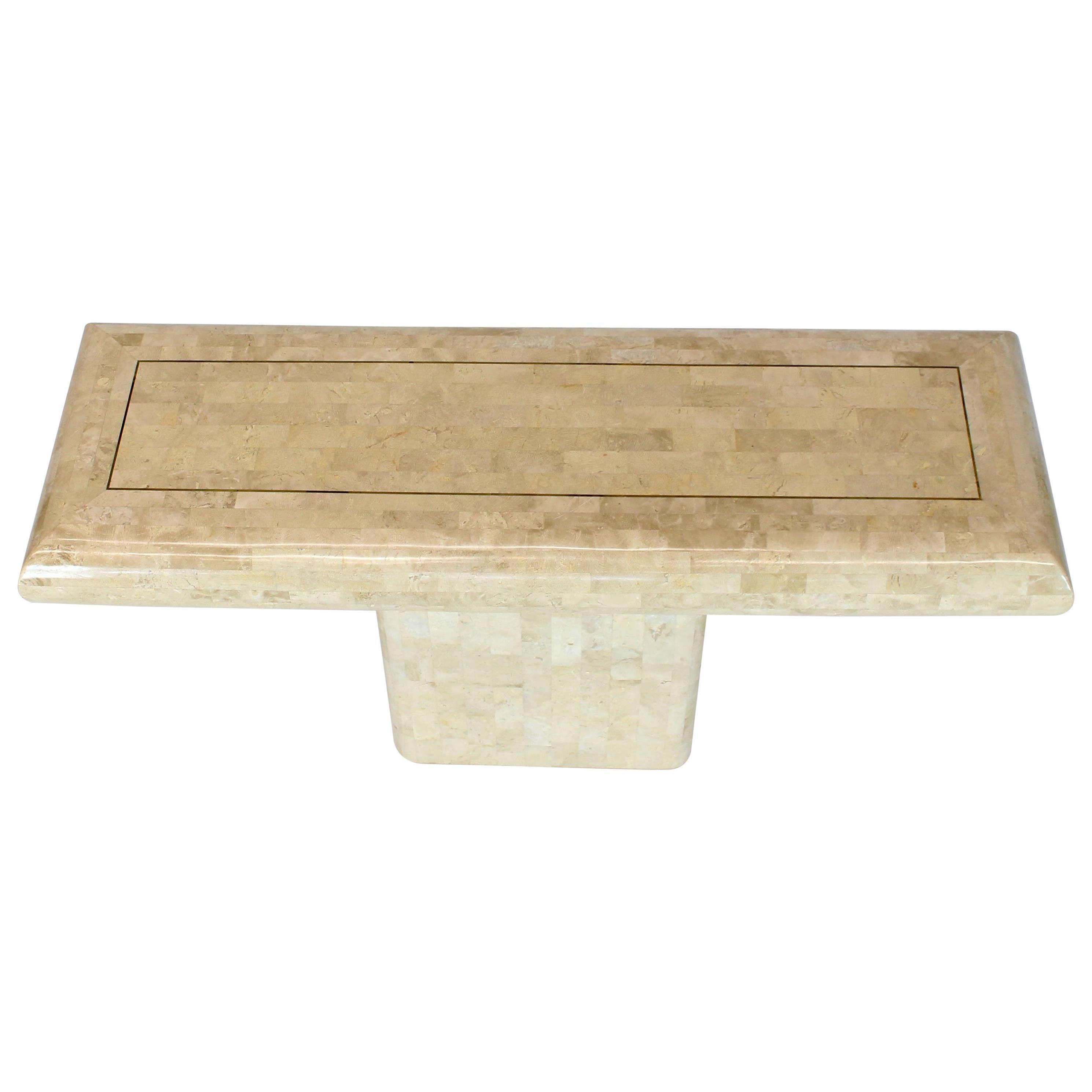 Maitland-Smith Tessellated Stone Veneers with Single Pedestal Console For Sale