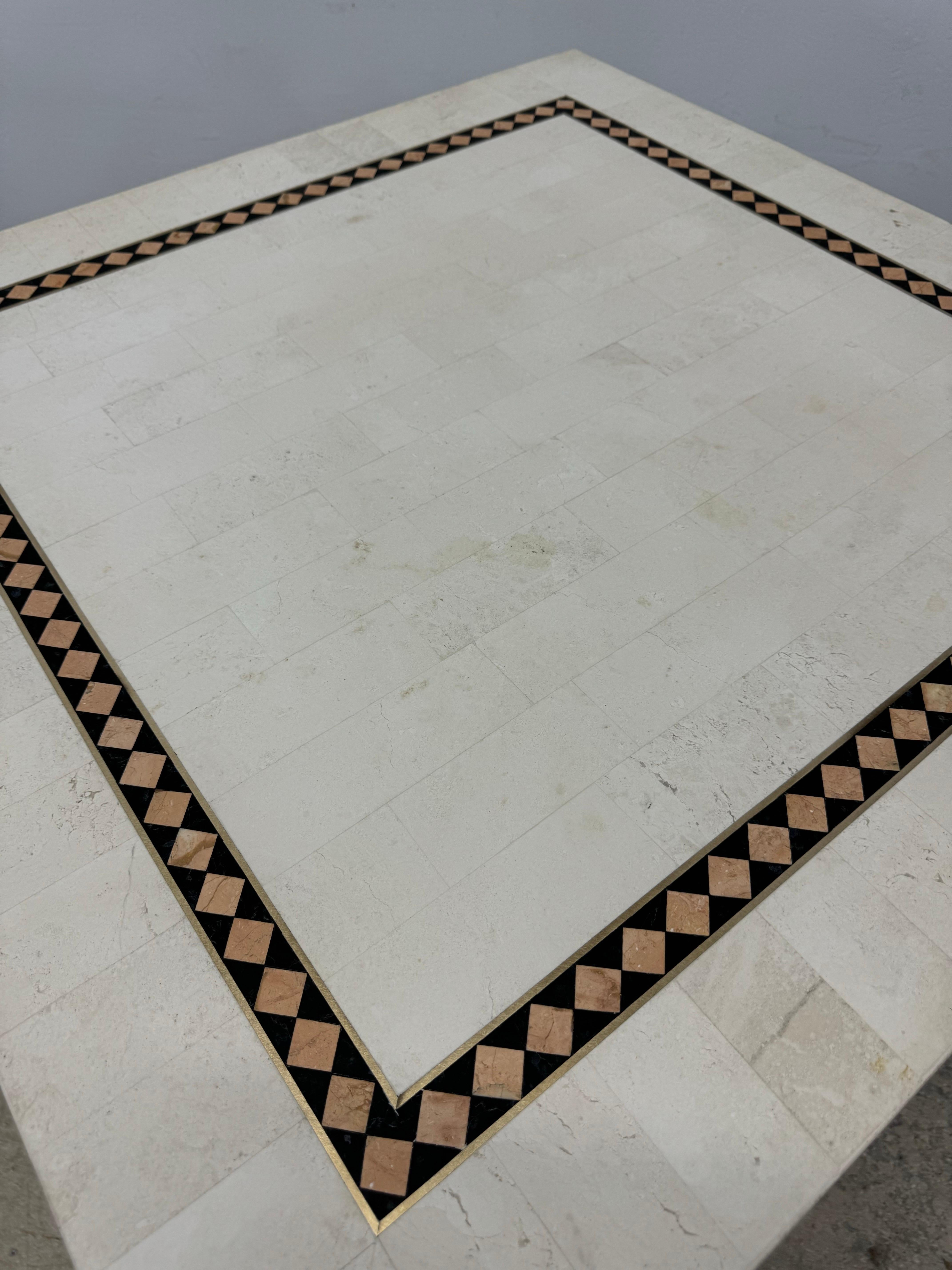 Maitland-Smith Tessellated Stone With Brass Inlay Game or Dining Table For Sale 4