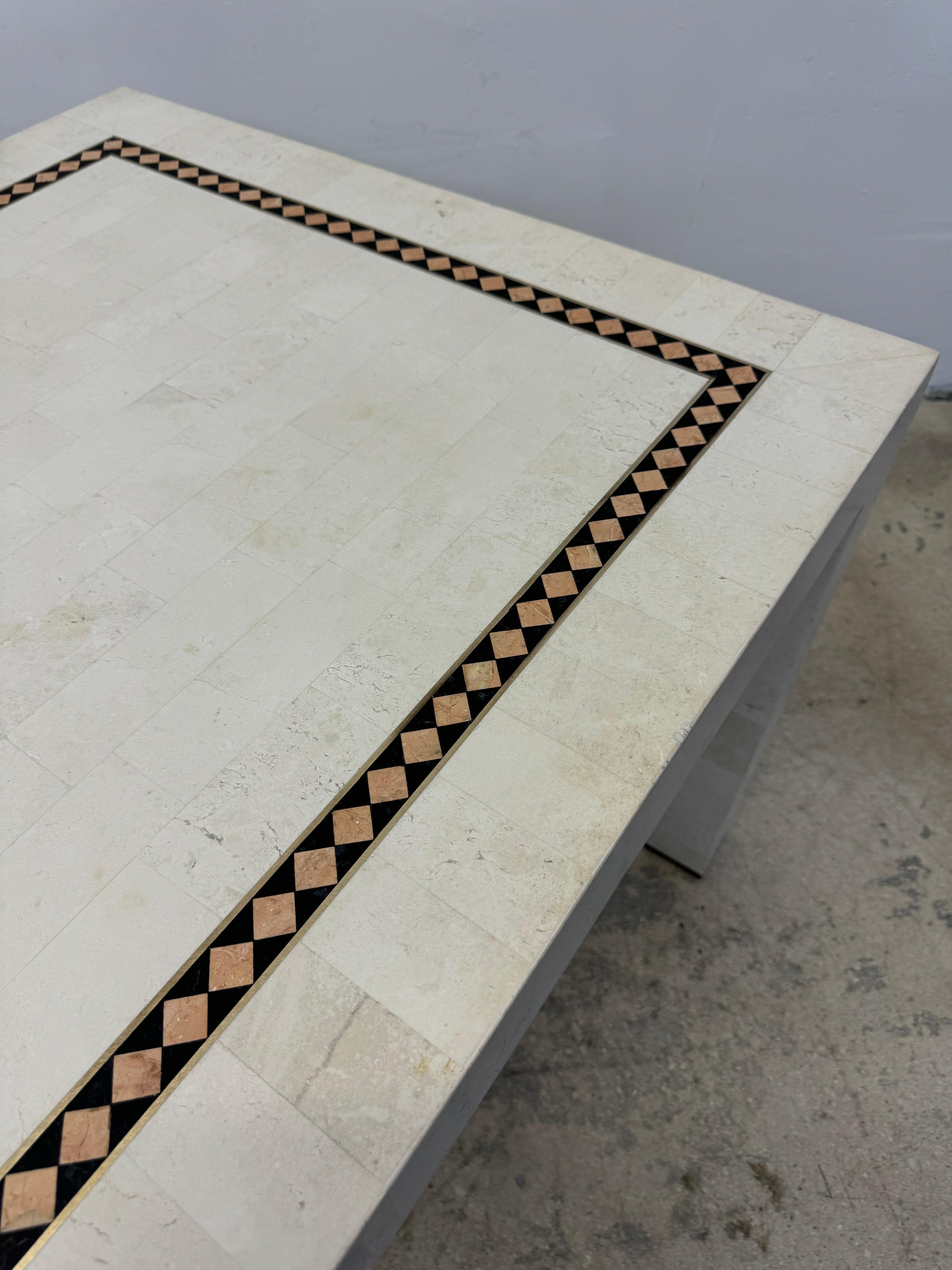 Maitland-Smith Tessellated Stone With Brass Inlay Game or Dining Table For Sale 5