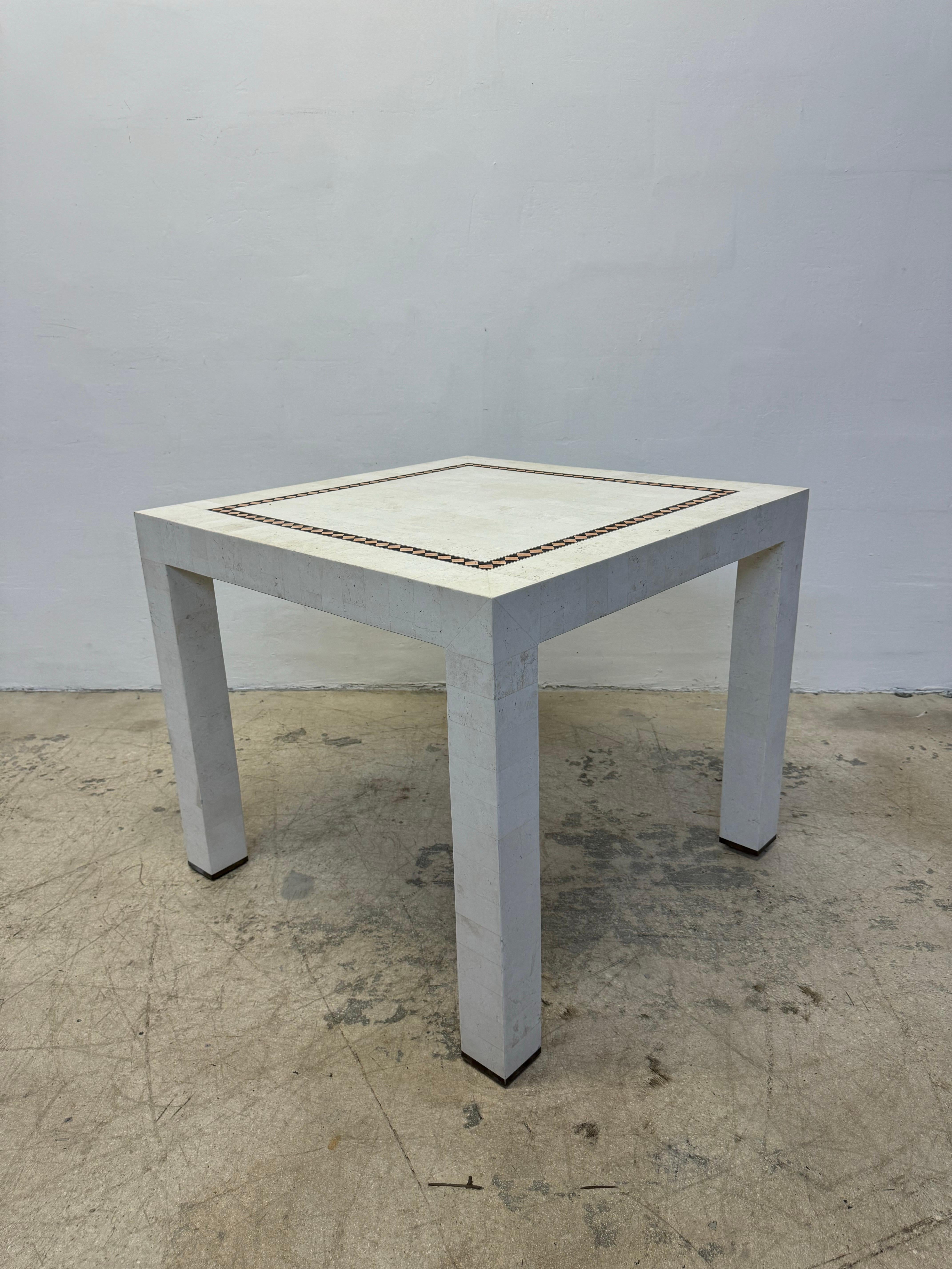 Mid-Century Modern Maitland-Smith Tessellated Stone With Brass Inlay Game or Dining Table For Sale