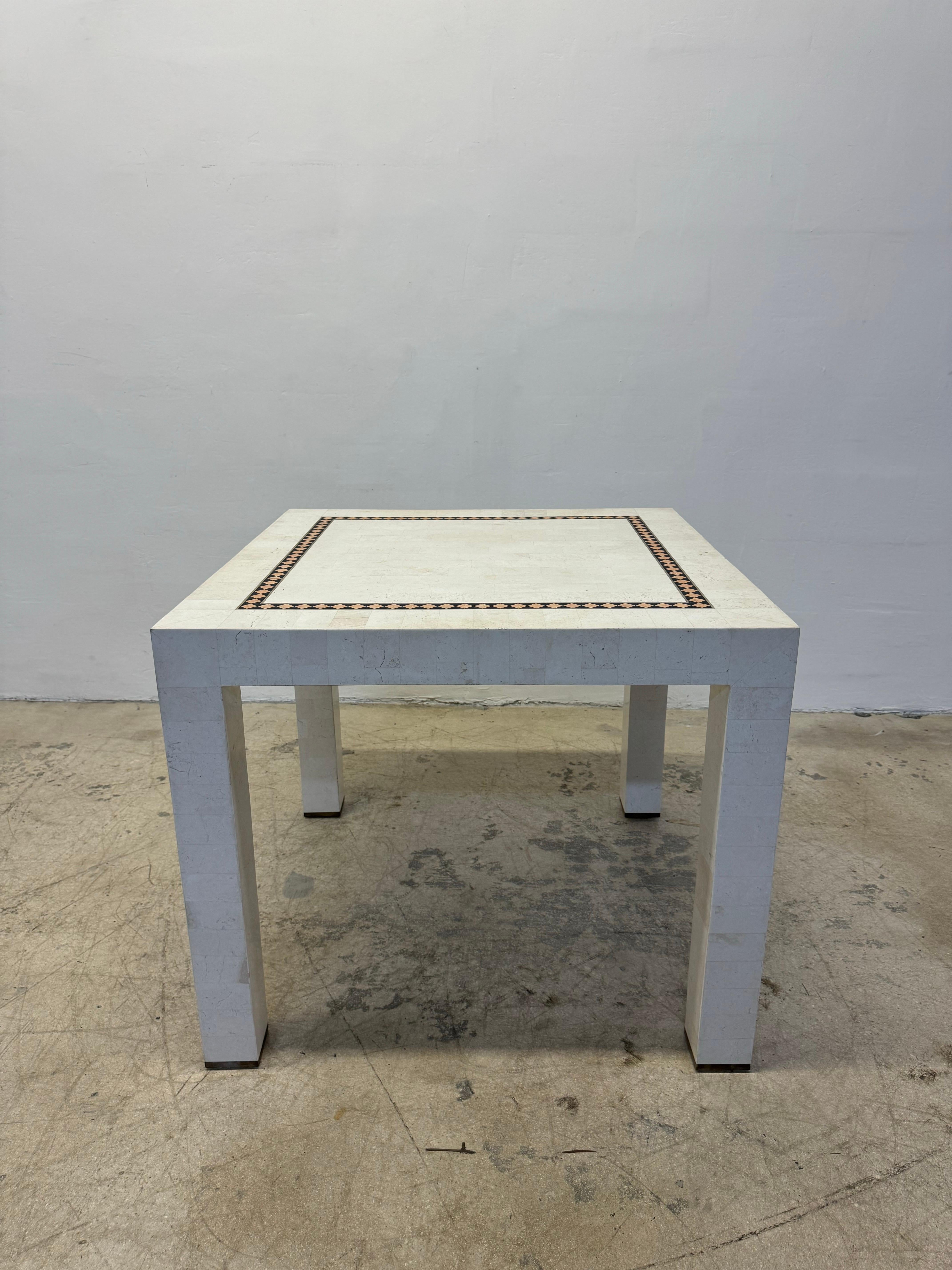 Philippine Maitland-Smith Tessellated Stone With Brass Inlay Game or Dining Table For Sale