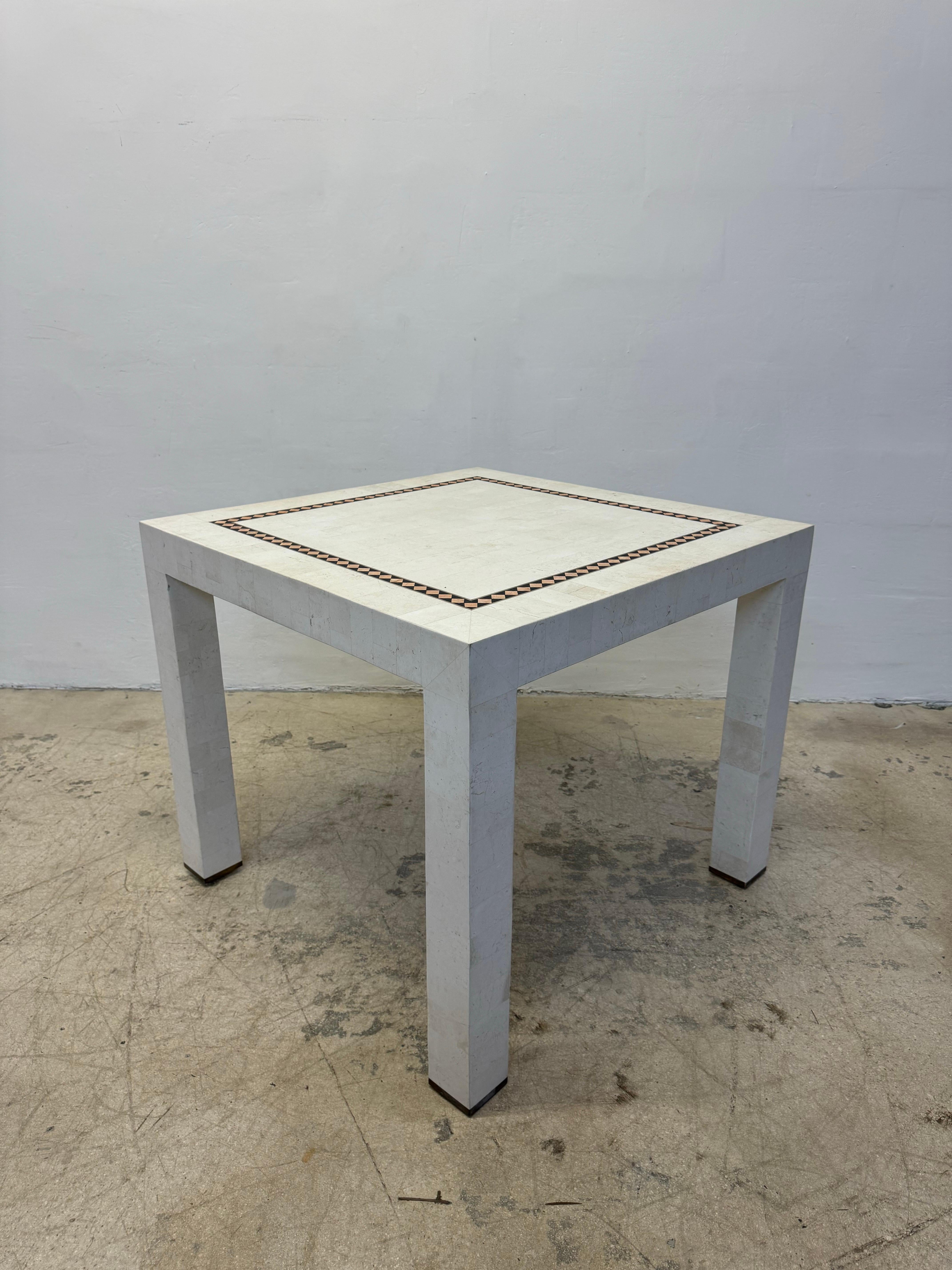 Maitland-Smith Tessellated Stone With Brass Inlay Game or Dining Table In Good Condition For Sale In Miami, FL