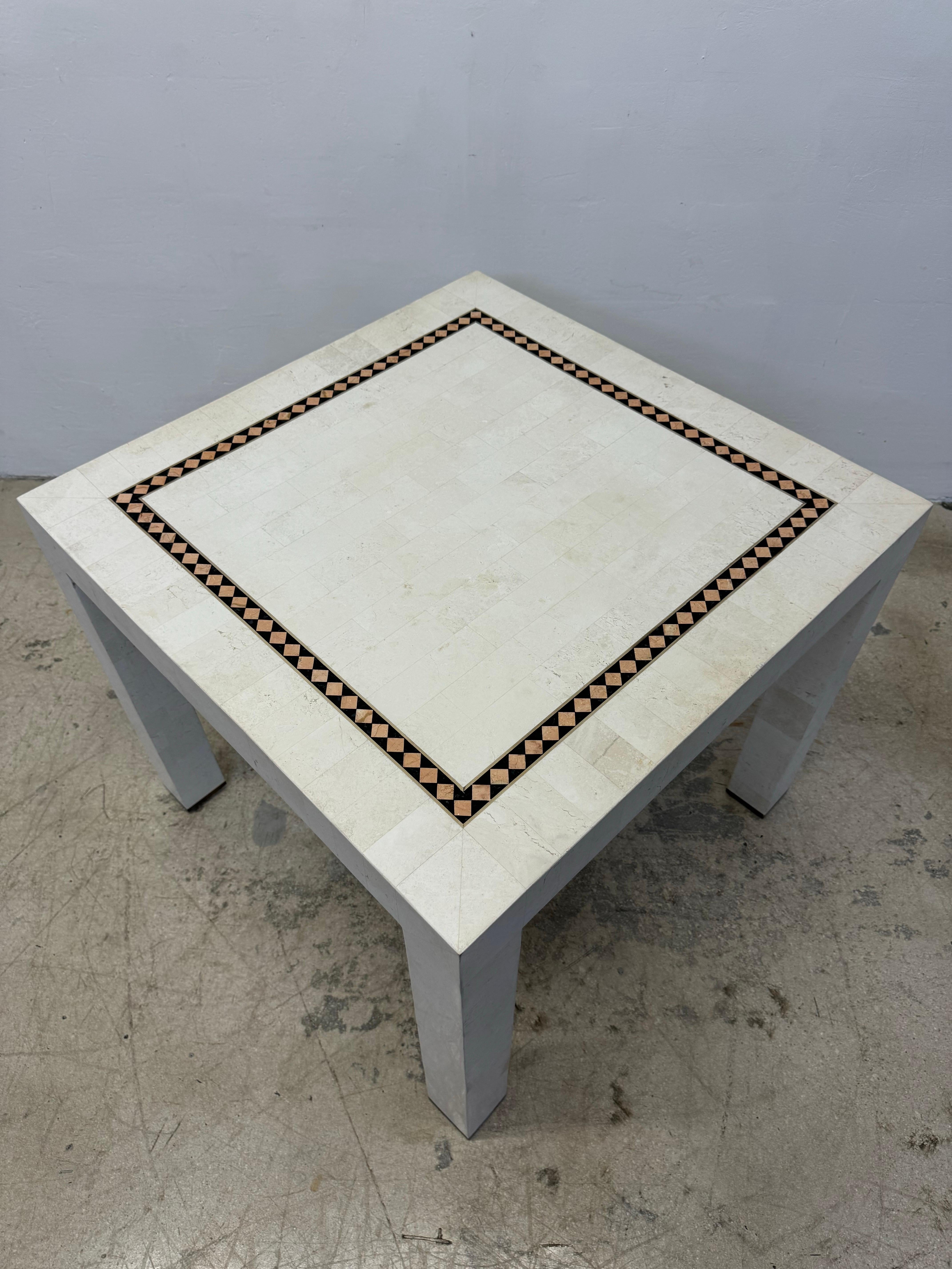 Maitland-Smith Tessellated Stone With Brass Inlay Game or Dining Table For Sale 2