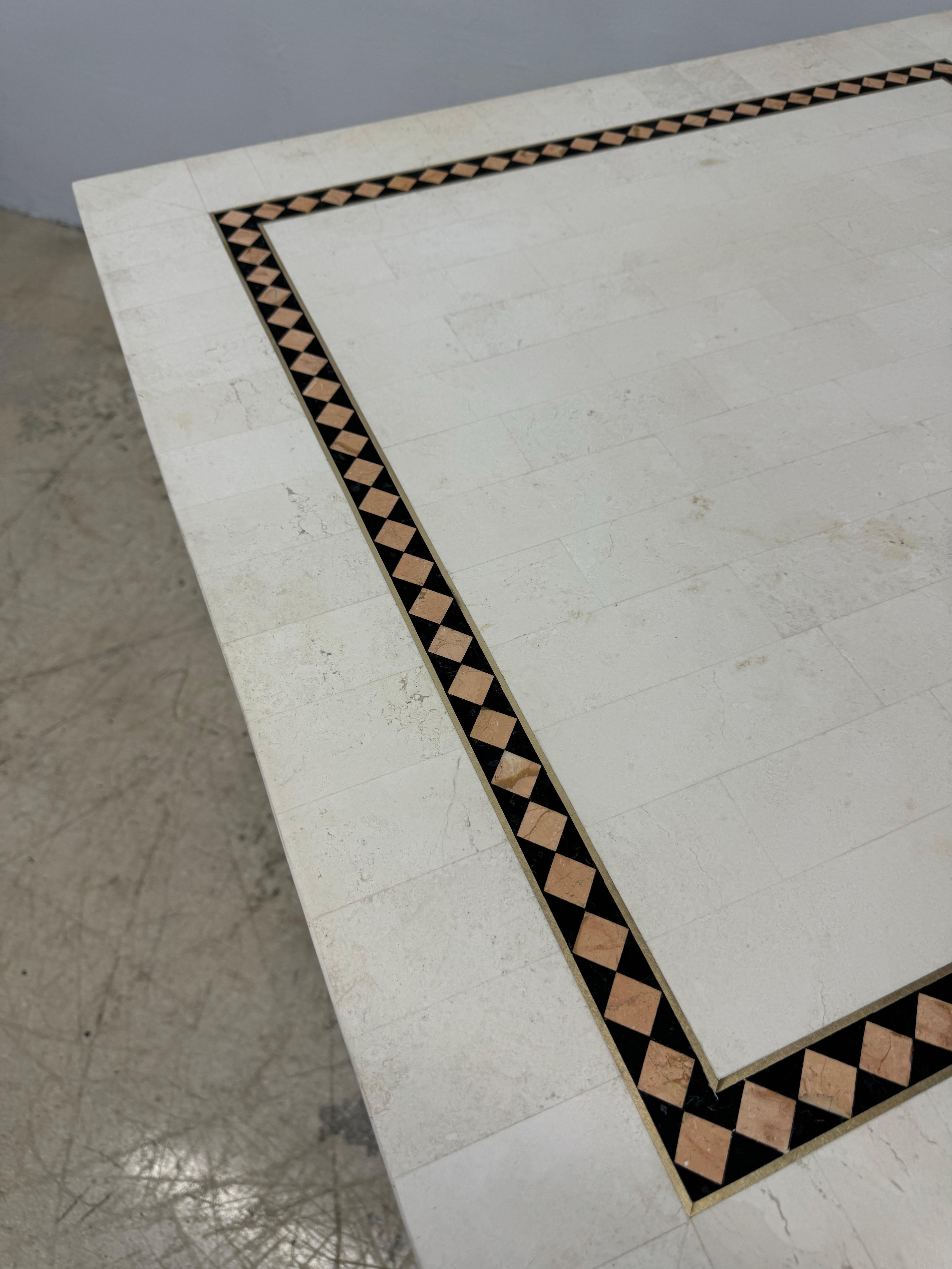 Maitland-Smith Tessellated Stone With Brass Inlay Game or Dining Table For Sale 3