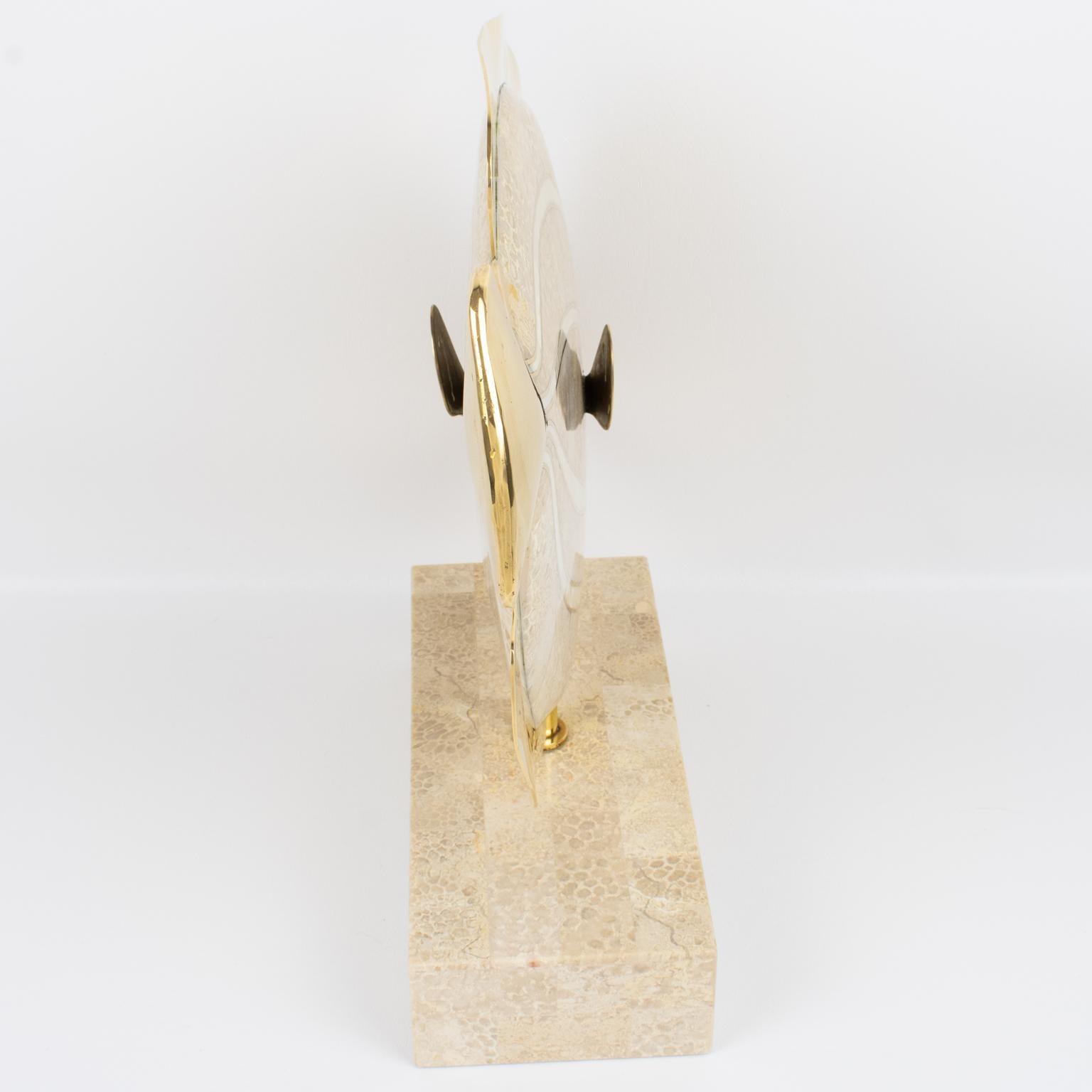Maitland-Smith Tessellated Travertine, Marble and Brass Fish Sculpture 6