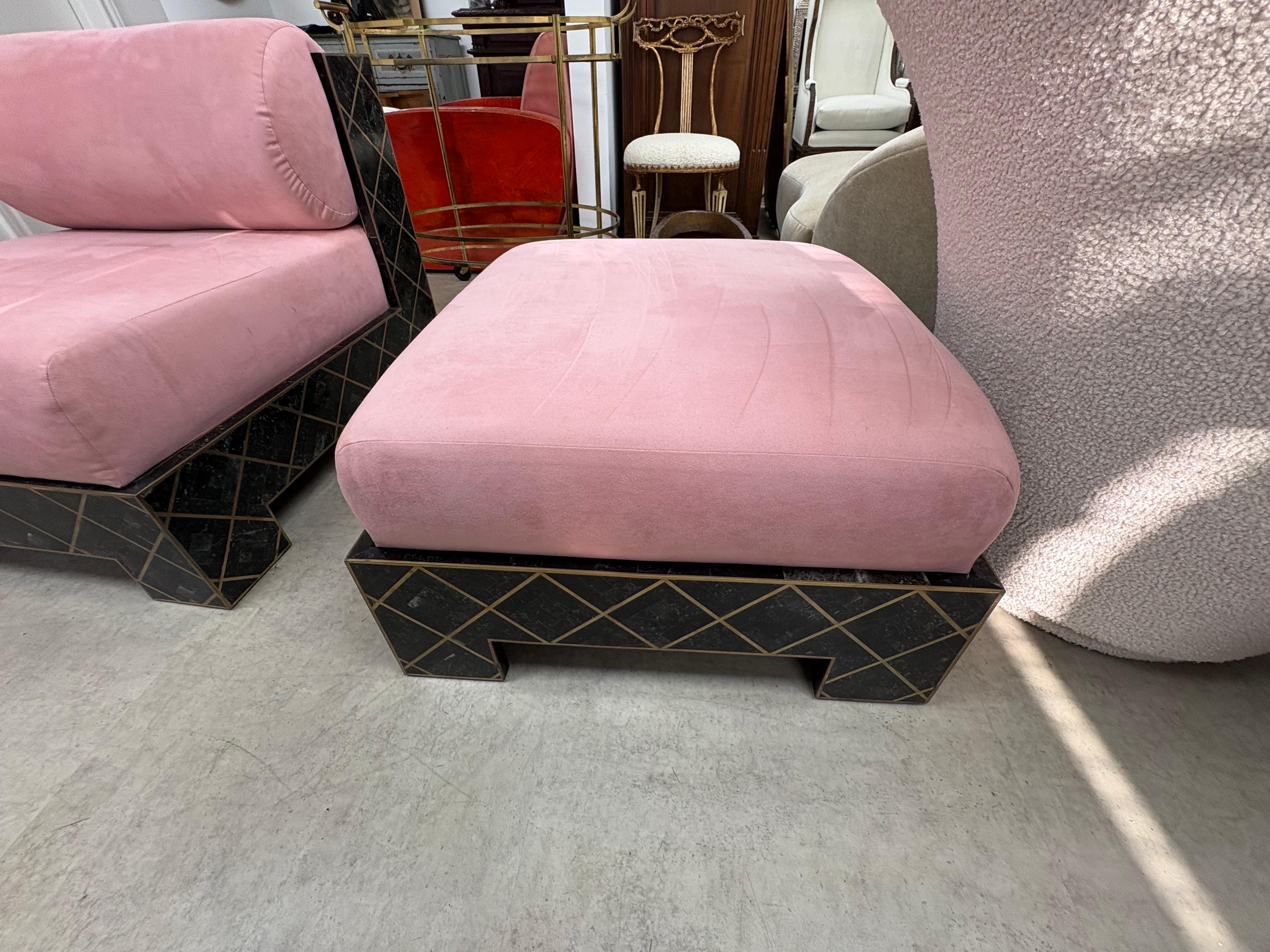 Maitland Smith Tesselleted Stone And Brass Chaise Longue For Sale 4