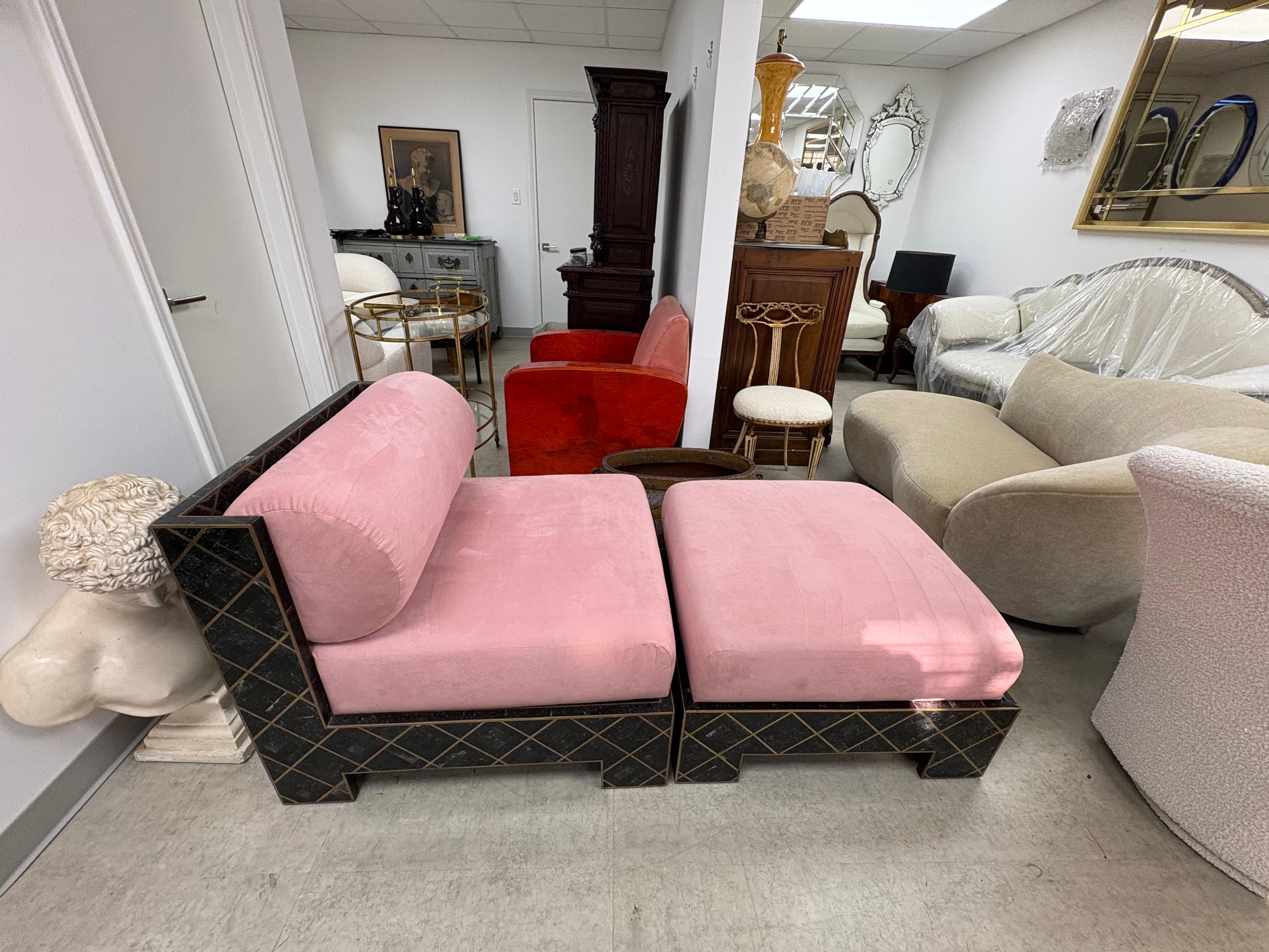 Maitland Smith Tesselleted Stone And Brass Chaise Longue For Sale 7