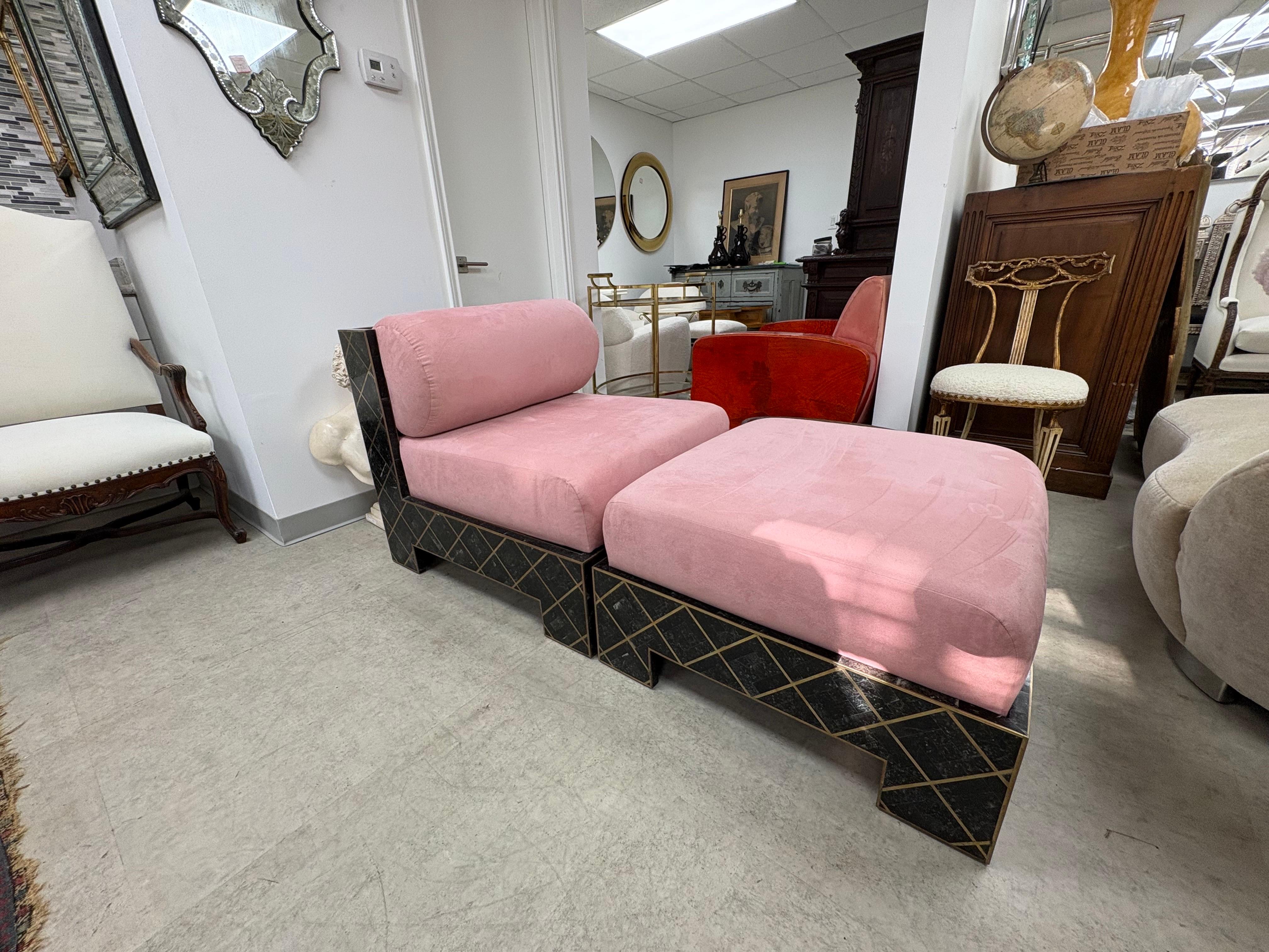 Maitland Smith Tesselleted Stone And Brass Chaise Longue For Sale 8