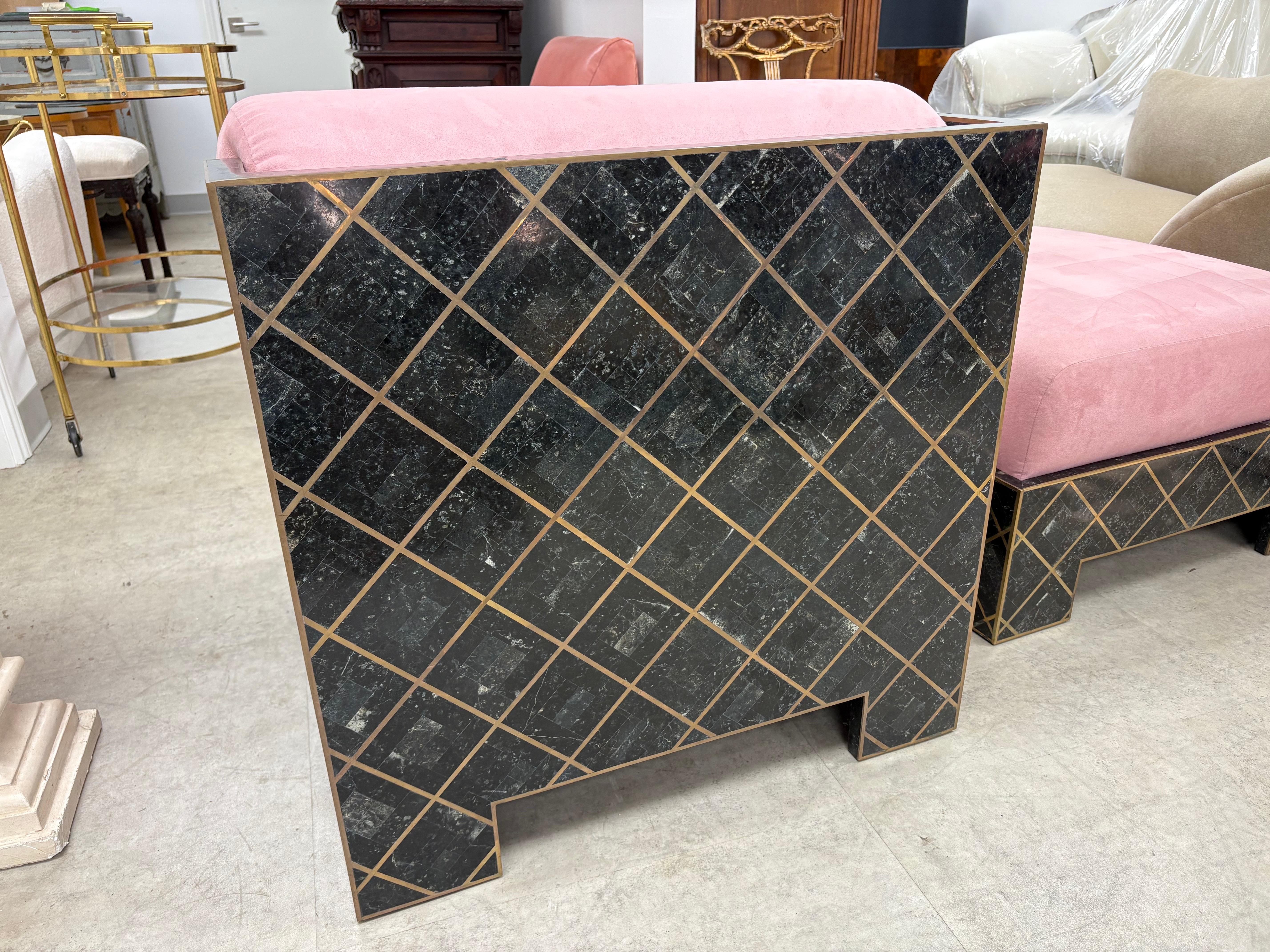 Maitland Smith Tesselleted Stone And Brass Chaise Longue For Sale 9