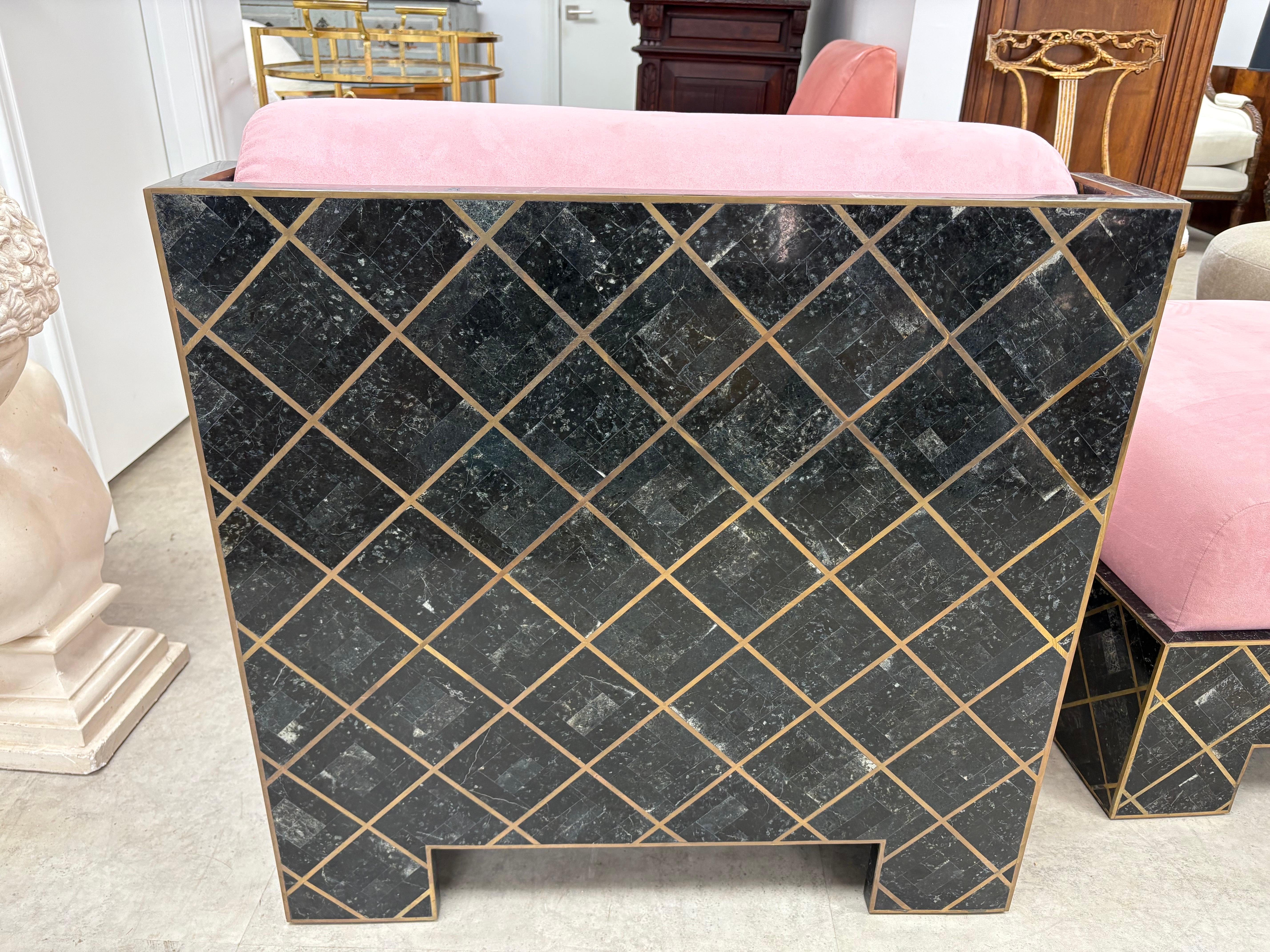 Maitland Smith Tesselleted Stone And Brass Chaise Longue For Sale 10