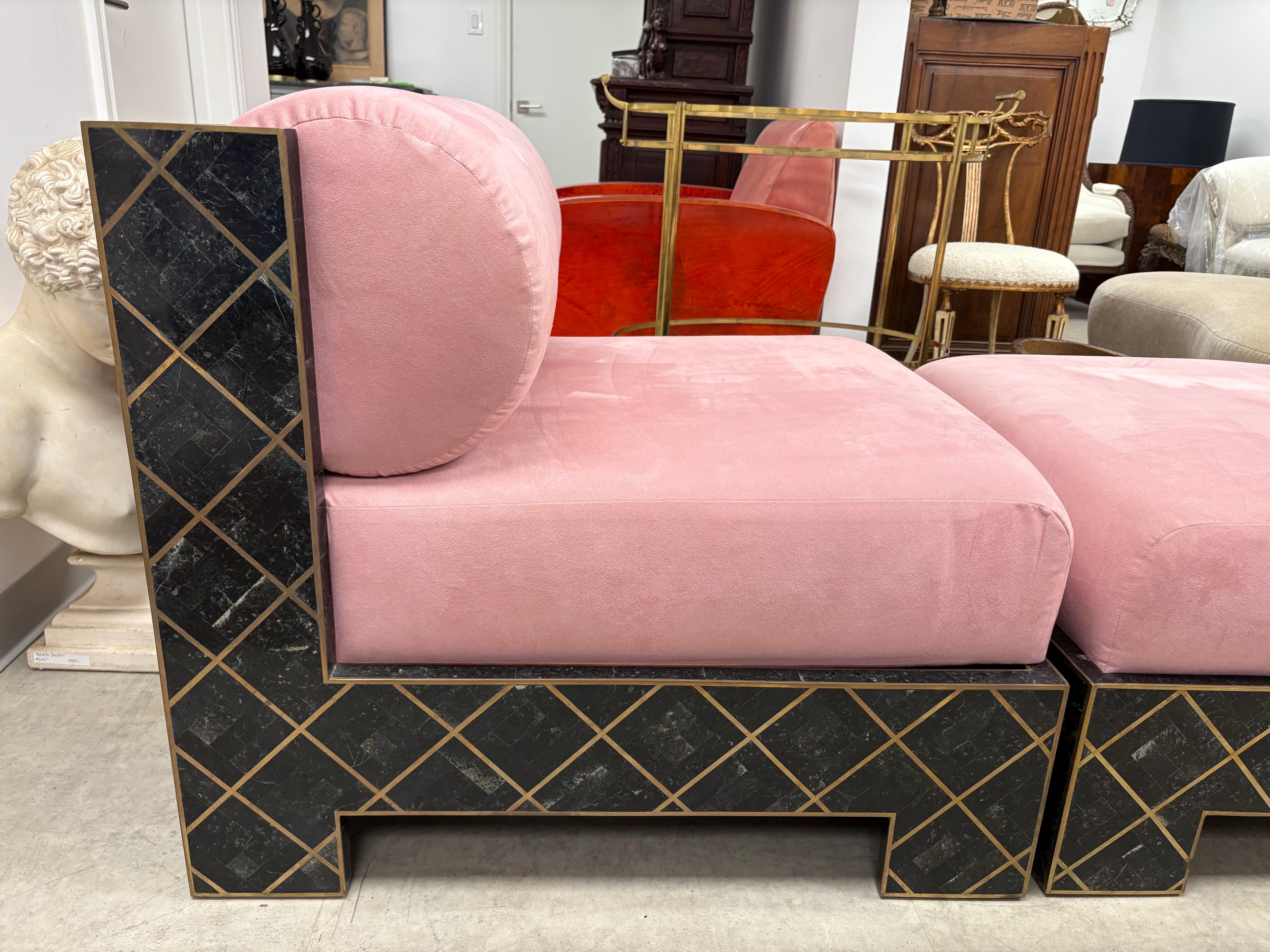 Maitland Smith Tesselleted Stone And Brass Chaise Longue In Good Condition For Sale In Houston, TX