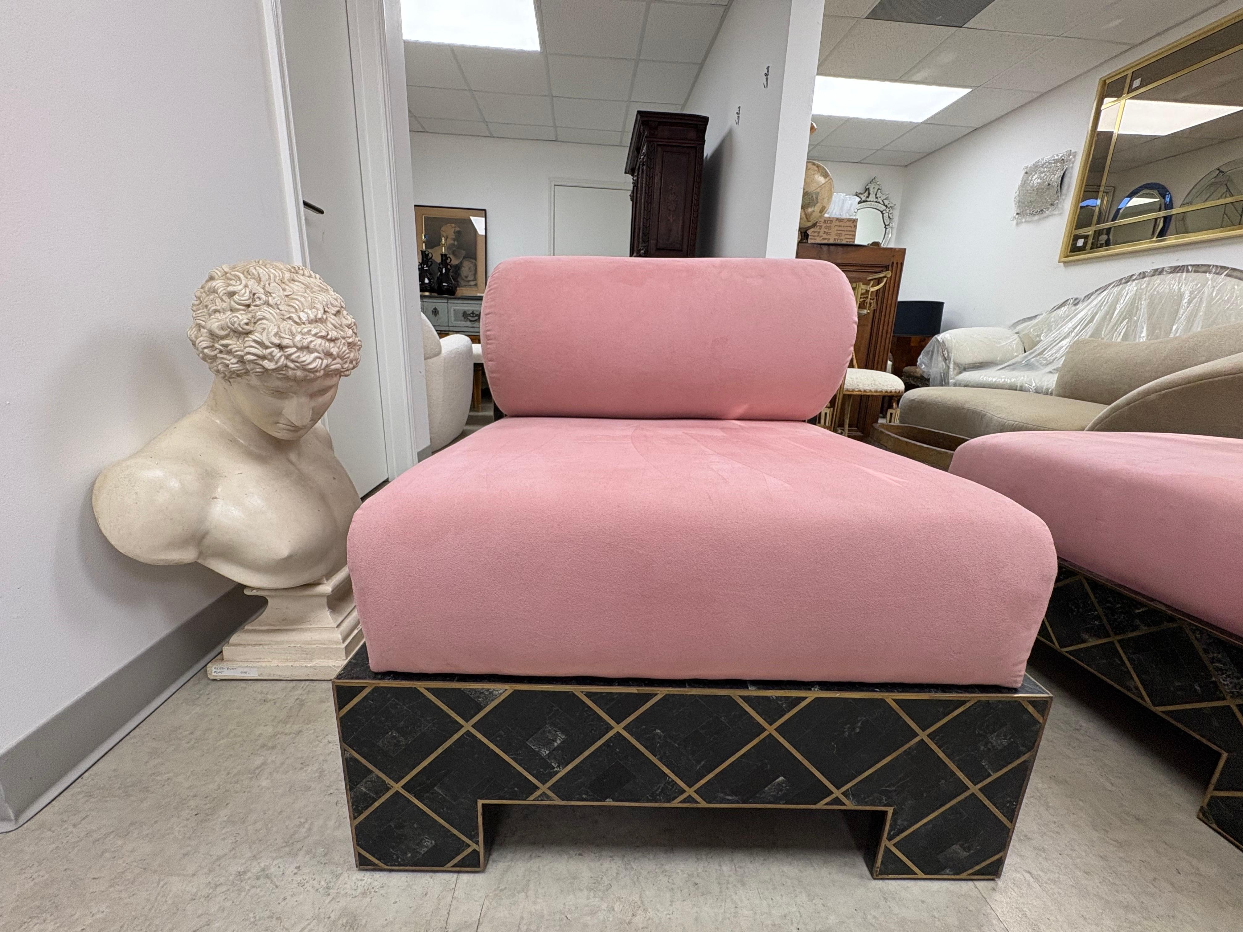 Maitland Smith Tesselleted Stone And Brass Chaise Longue For Sale 1