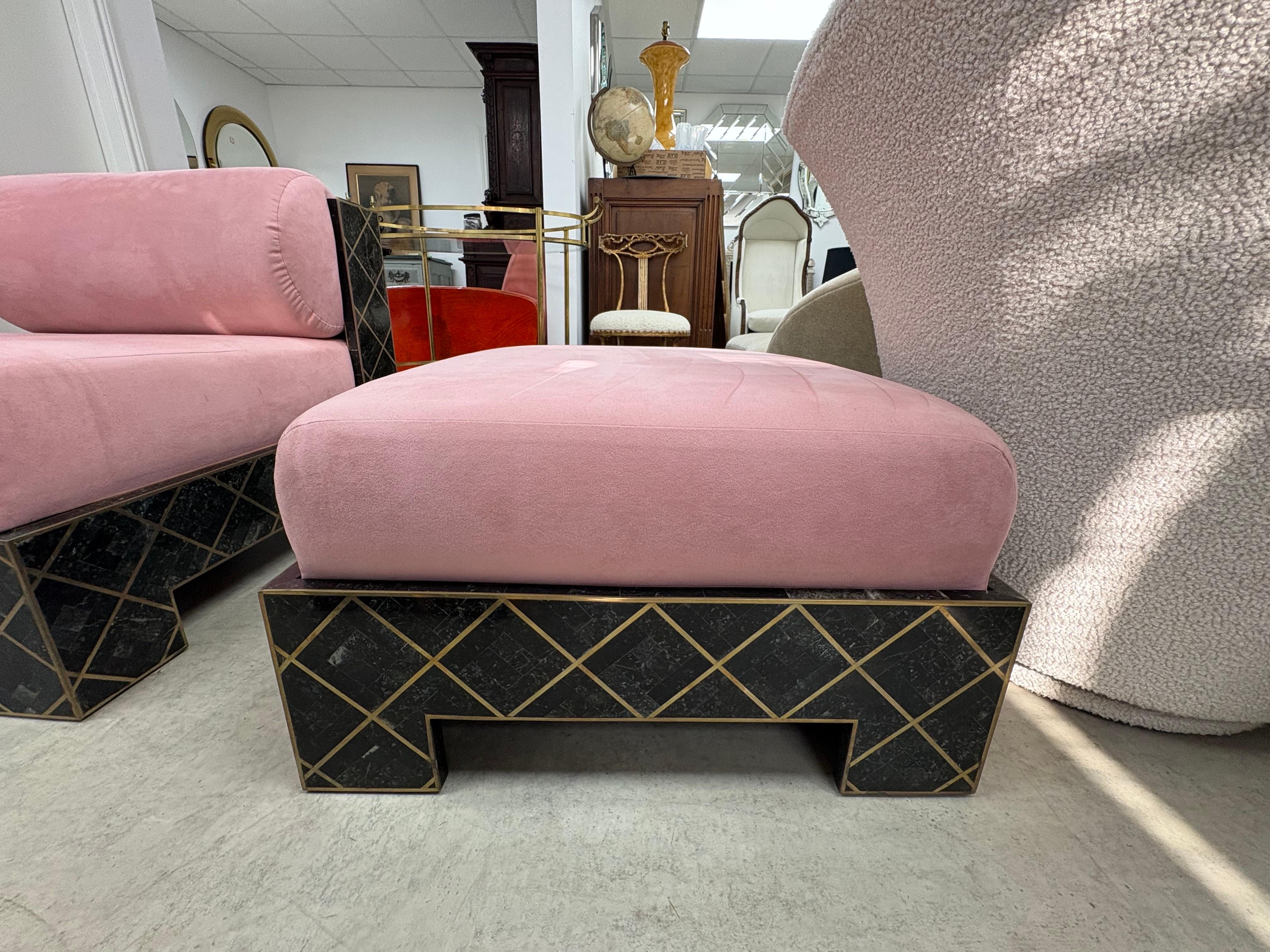 Maitland Smith Tesselleted Stone And Brass Chaise Longue For Sale 2