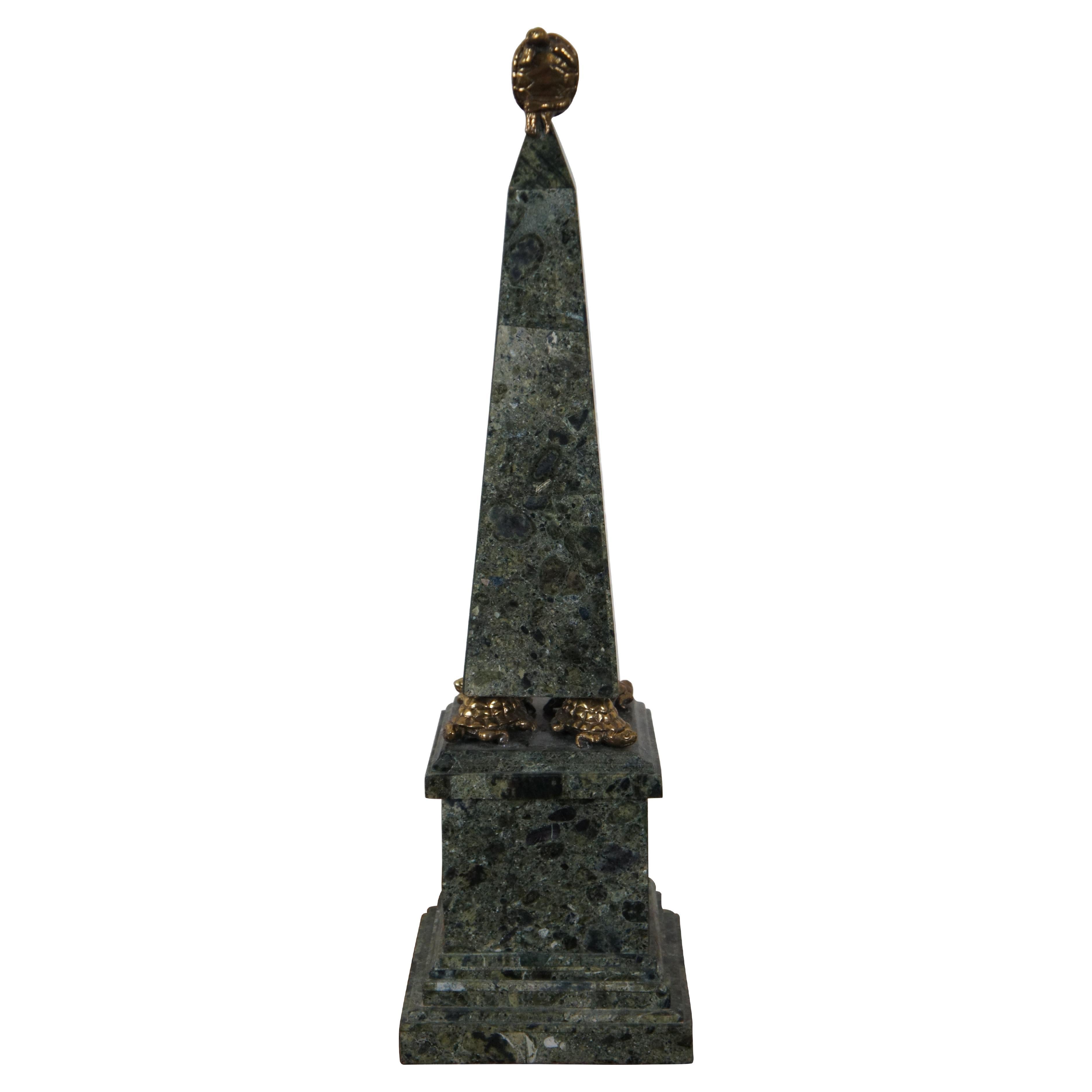 Maitland Smith Tessilierter Marmor & Messing Schildkröte Denker Obelisk Skulptur 20