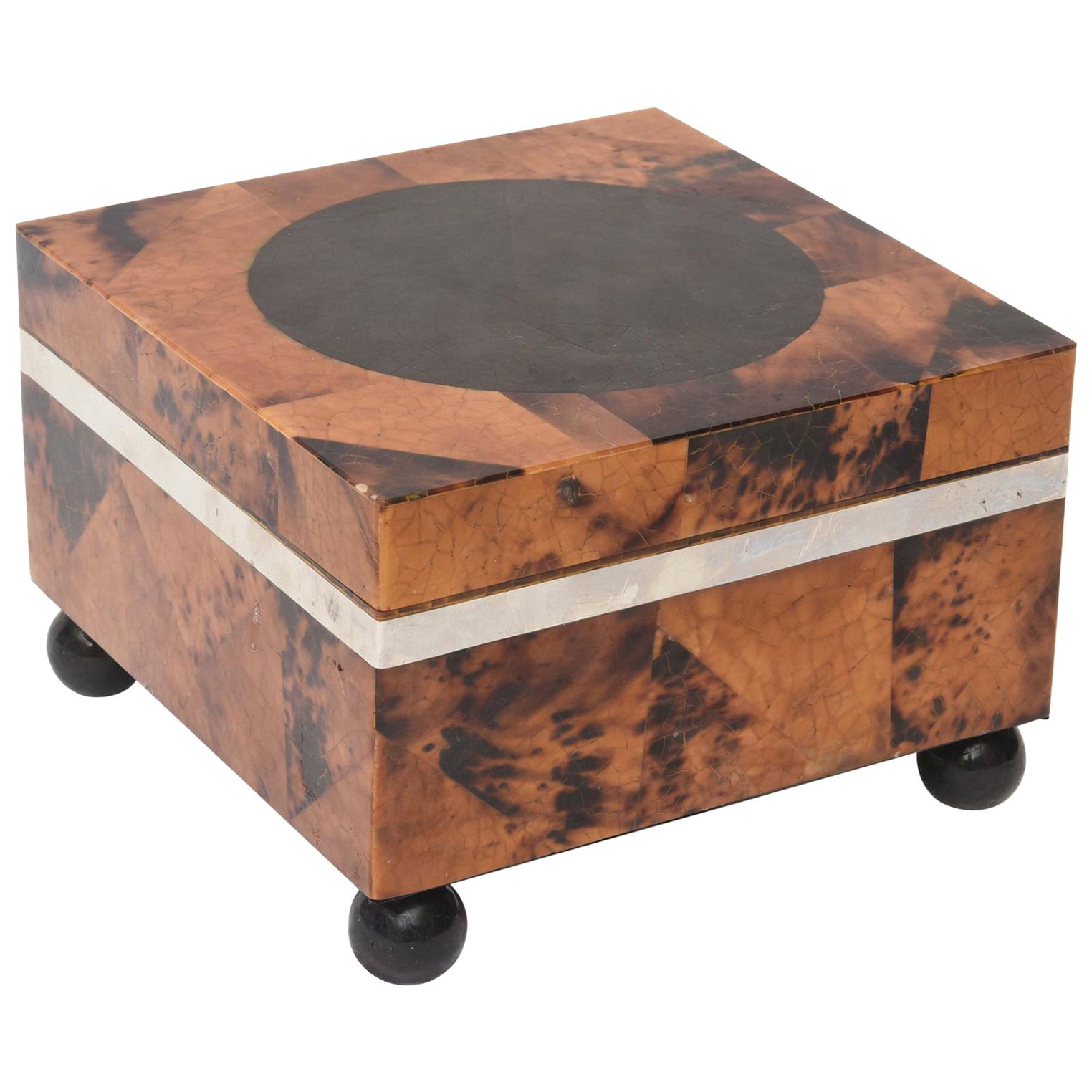 Maitland-Smith Tessilated Tortoise Square Shell Hinged Box