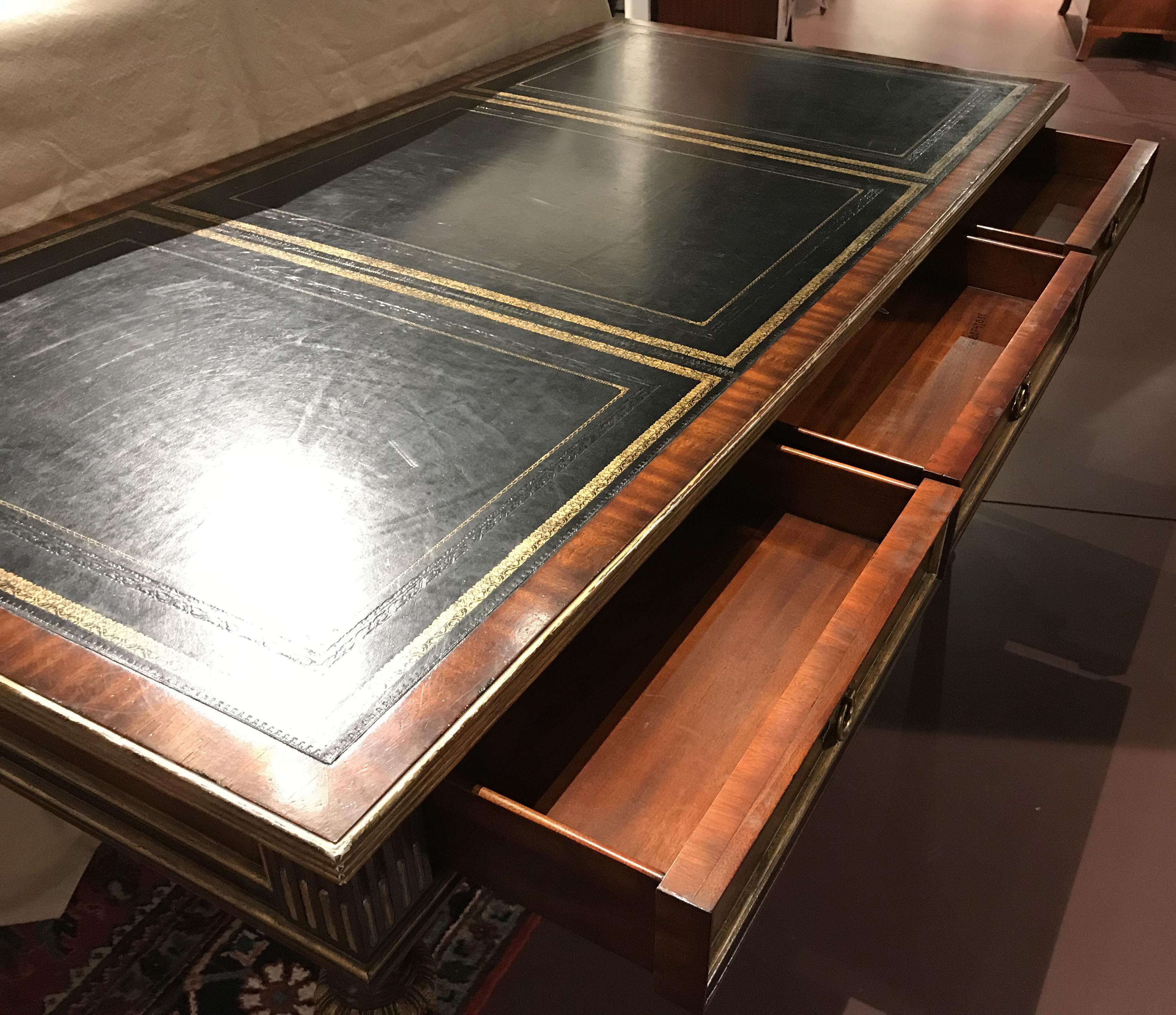 Maitland-Smith Three Drawer Mahogany Leather Top Writing Desk In Good Condition In Milford, NH