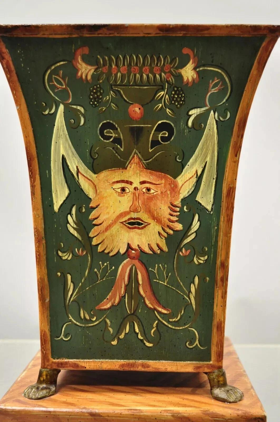 Other Maitland Smith Tole Metal Italian Green Orange Planter Pot Wastebasket Trashcan For Sale