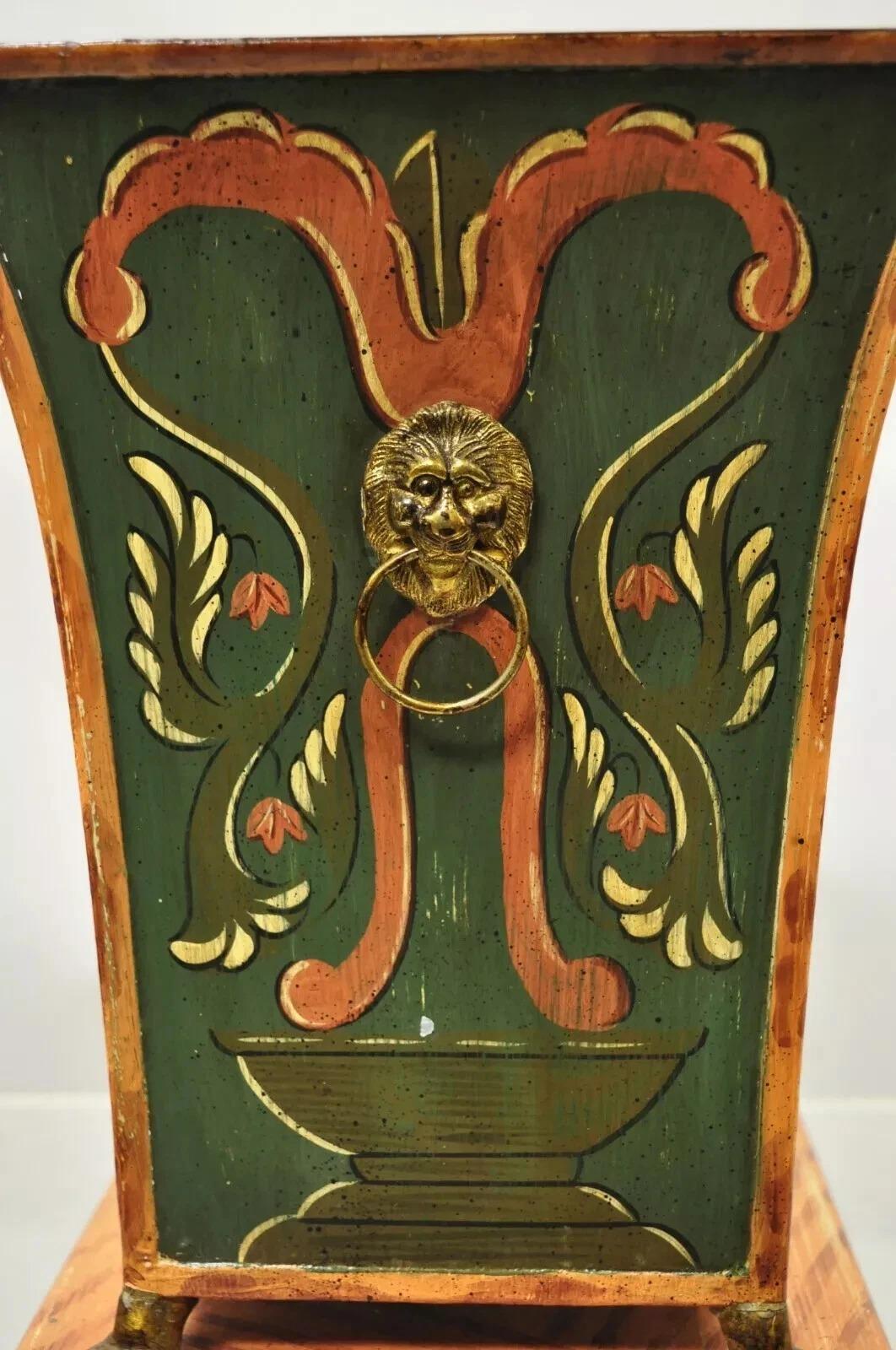 Maitland Smith Tole Metal Italian Green Orange Planter Pot Wastebasket Trashcan In Good Condition For Sale In Philadelphia, PA