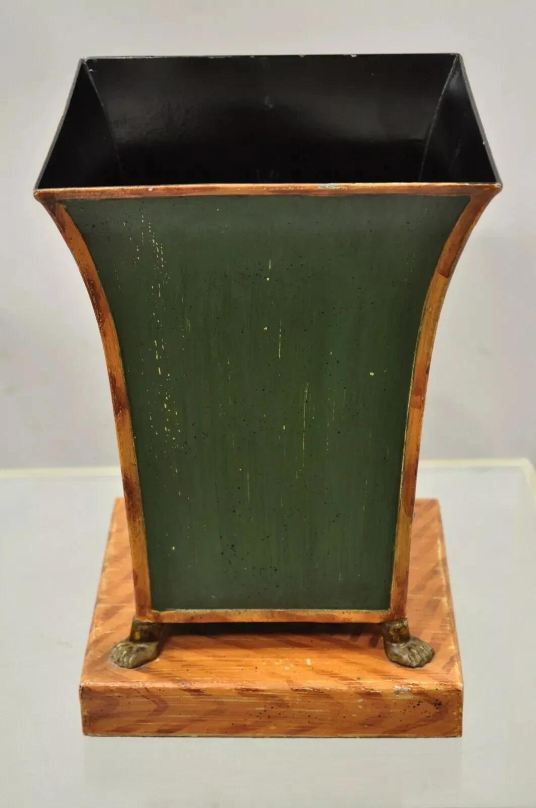 Maitland Smith Tole Metal Italian Green Orange Planter Pot Wastebasket Trashcan For Sale 1