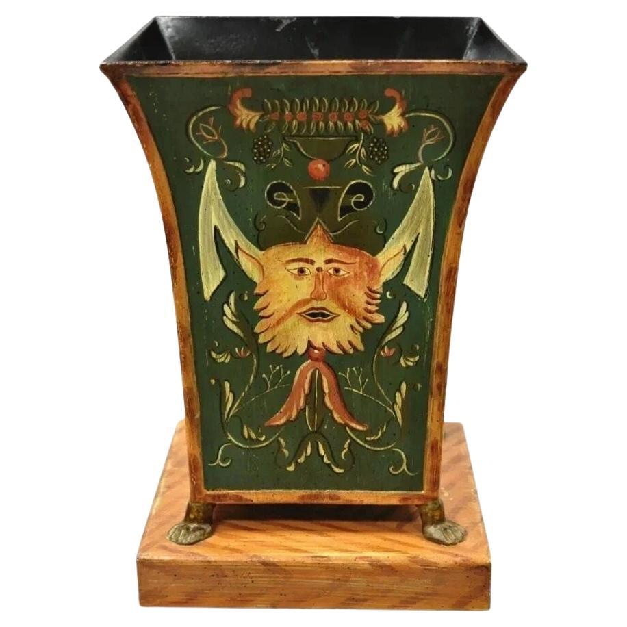 Maitland Smith Tole Metal Italian Green Orange Planter Pot Wastebasket Trashcan