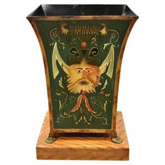 Maitland Smith Tole Metal Italian Green Orange Planter Pot Wastebasket Trashcan