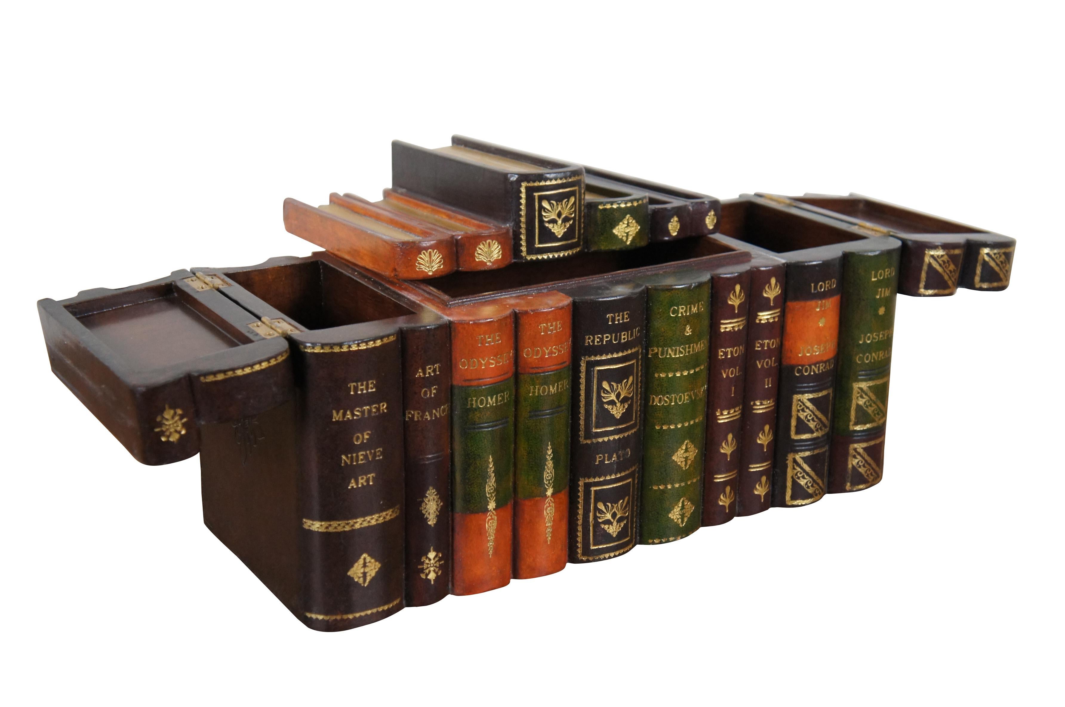 Maitland Smith Caja para libros de imitación de cuero con herramientas 16