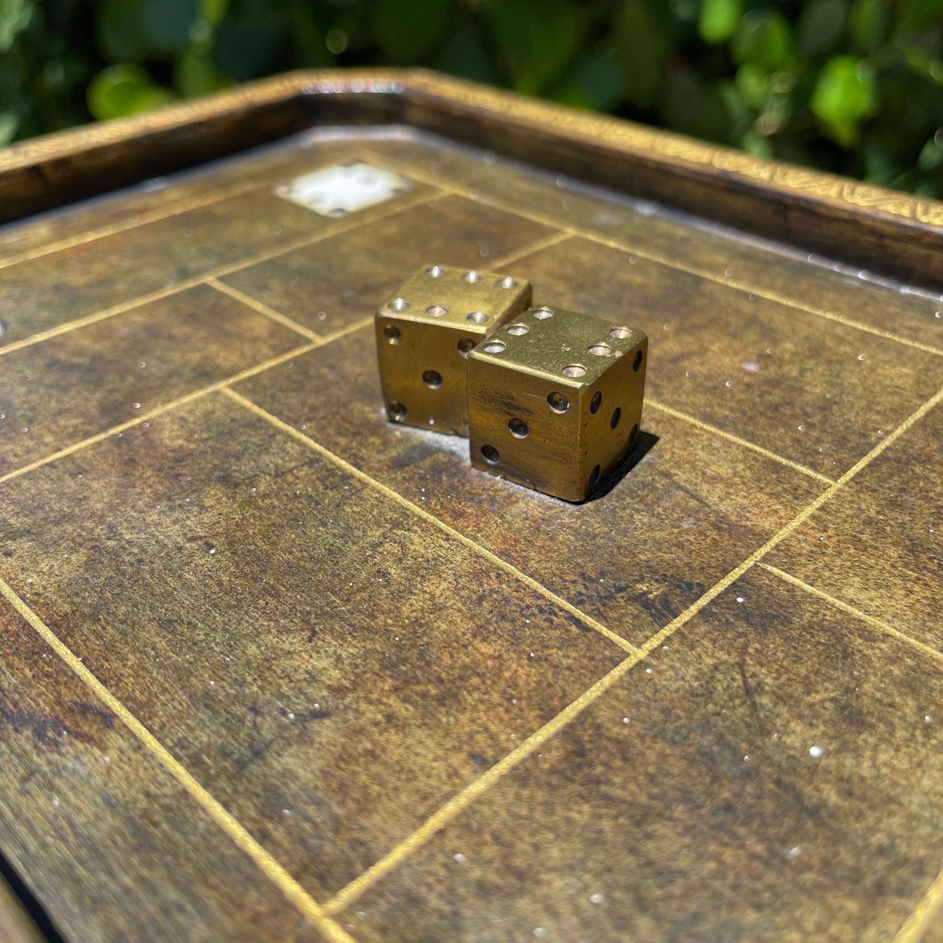 Philippine Maitland Smith Tooled Leather Hand Painted Poker Themed Box with Brass Accents For Sale