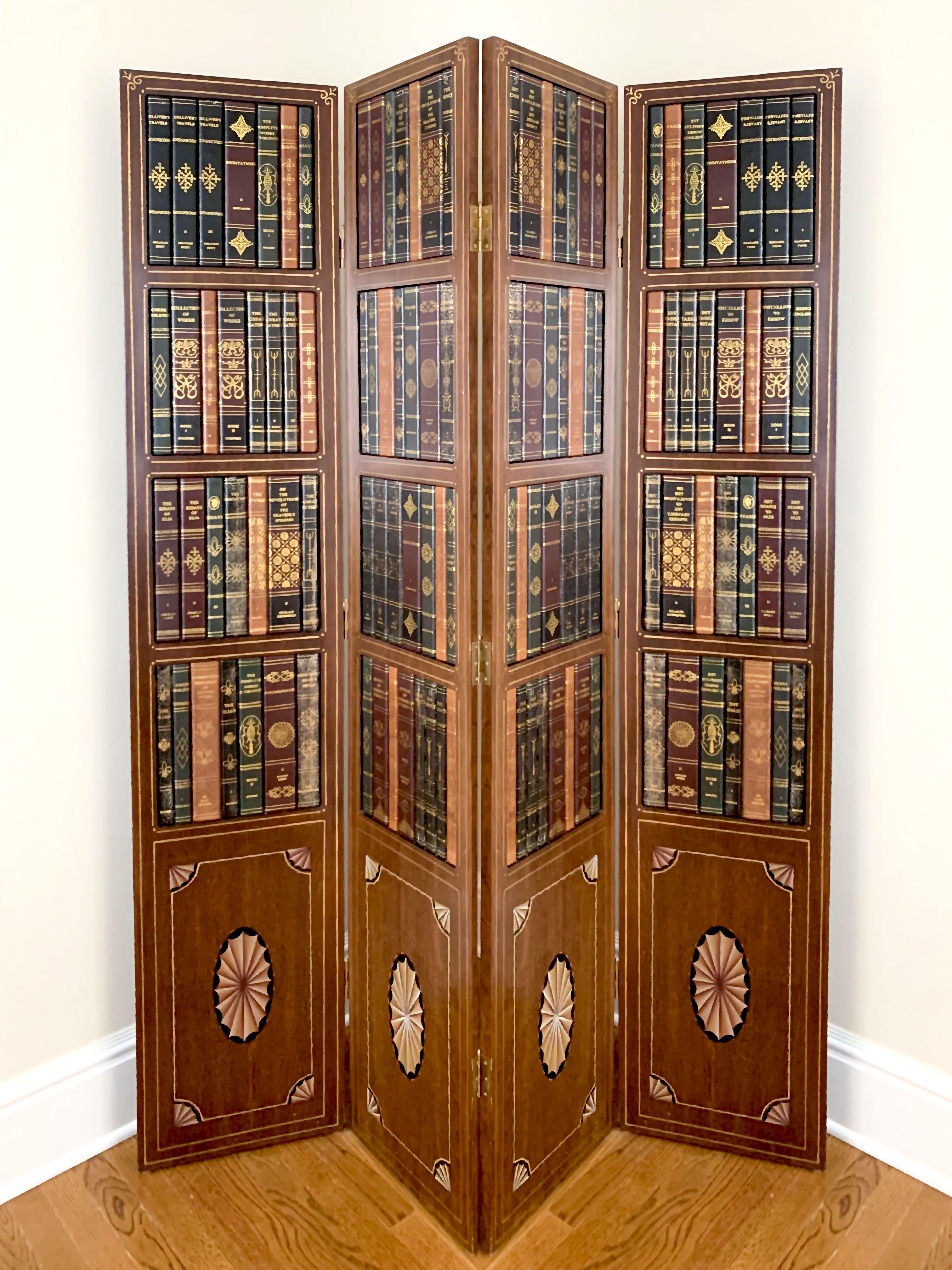 Tooled leather embossed, gilt trompe l’oeil book-form room screen / divider by Maitland Smith, 1980s.

