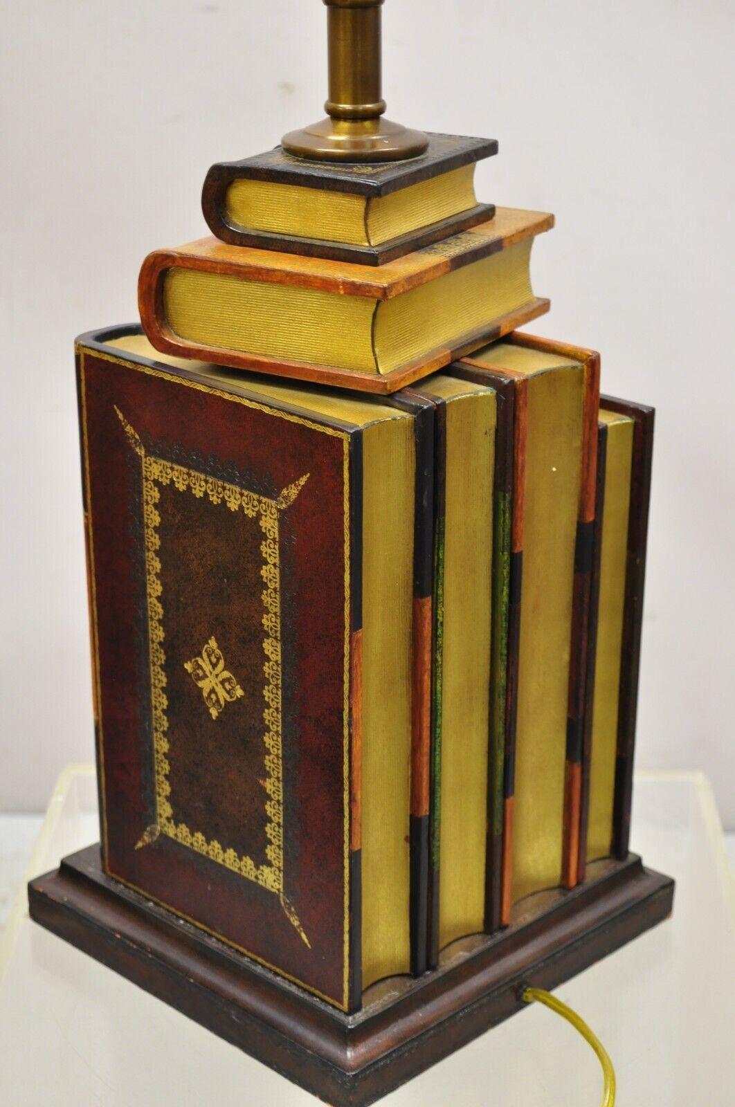 Maitland Smith Tooled Leather Stacked Book Table Lamp with Shade 4