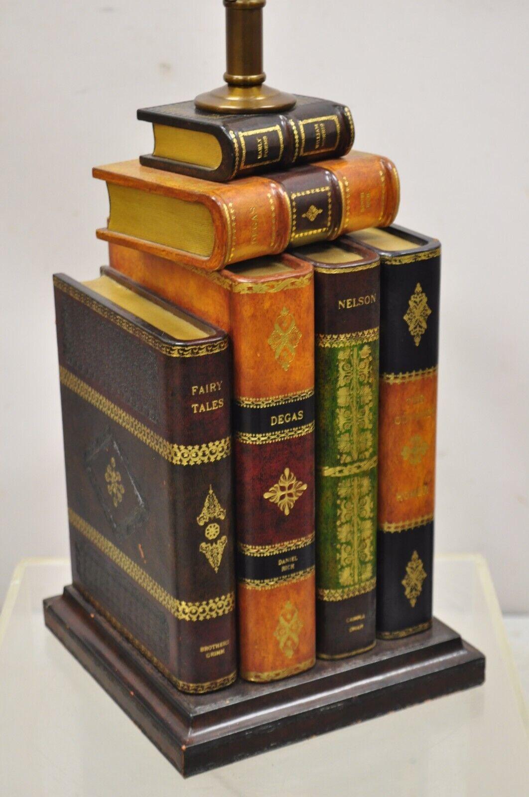 Maitland Smith Tooled Leather Stacked Book Table Lamp with Shade 5