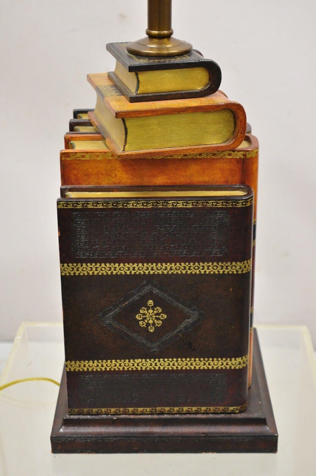 Maitland Smith Tooled Leather Stacked Book Table Lamp with Shade 2