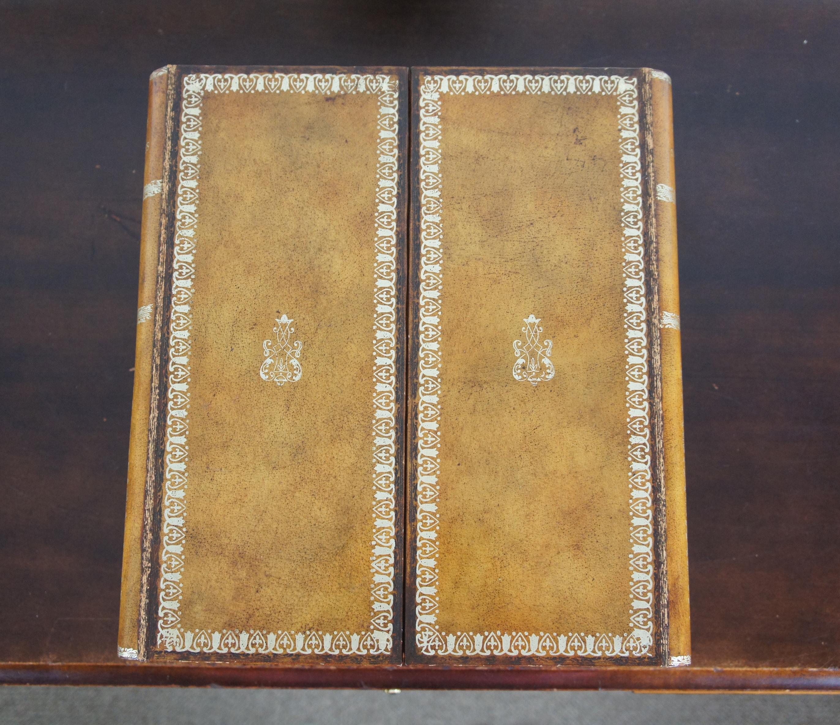 20th Century Maitland Smith Tooled Leather Triple Faux False Keepsake Book Box Short Stories