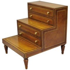 Maitland Smith Tooled Leather Wrapped English Style Library Step Side Table