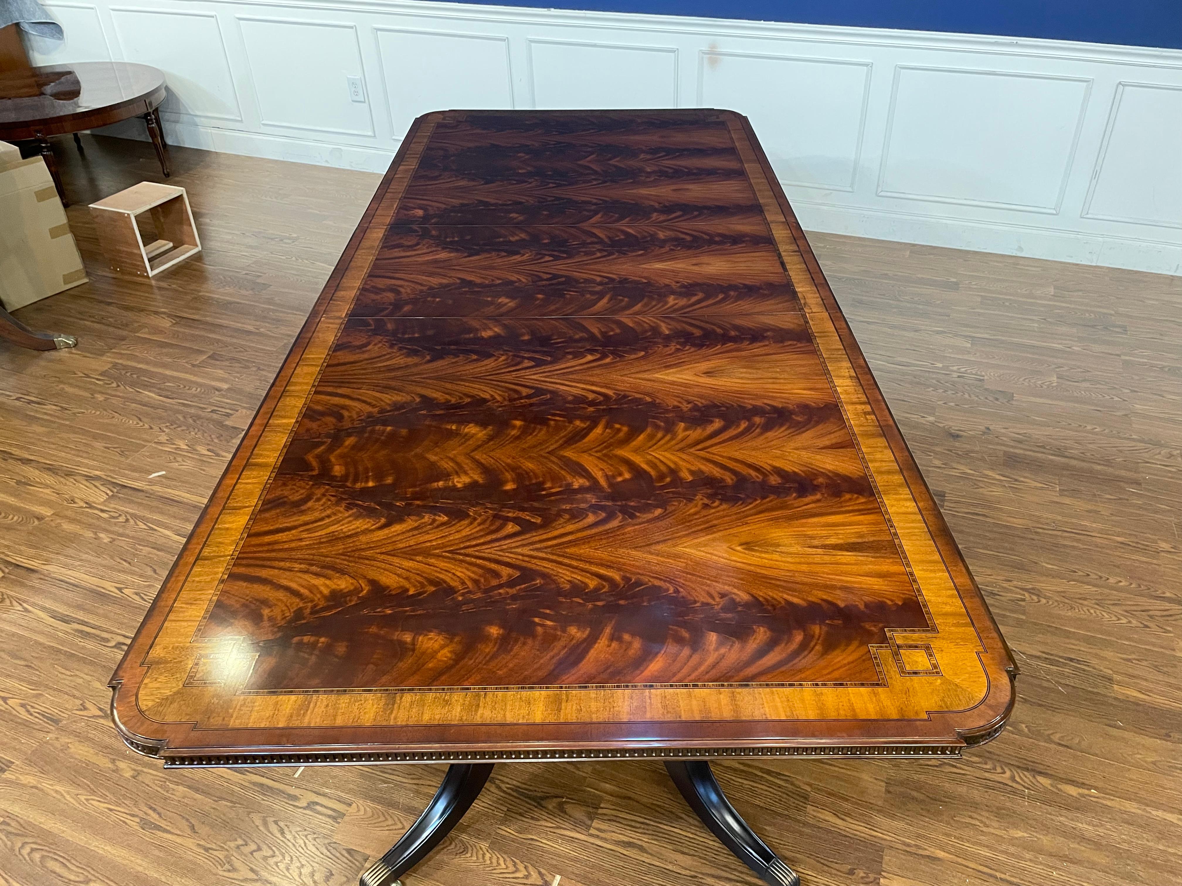 Maitland - Smith Traditional Banded Mahogany Double Pedestal Dining Table 7