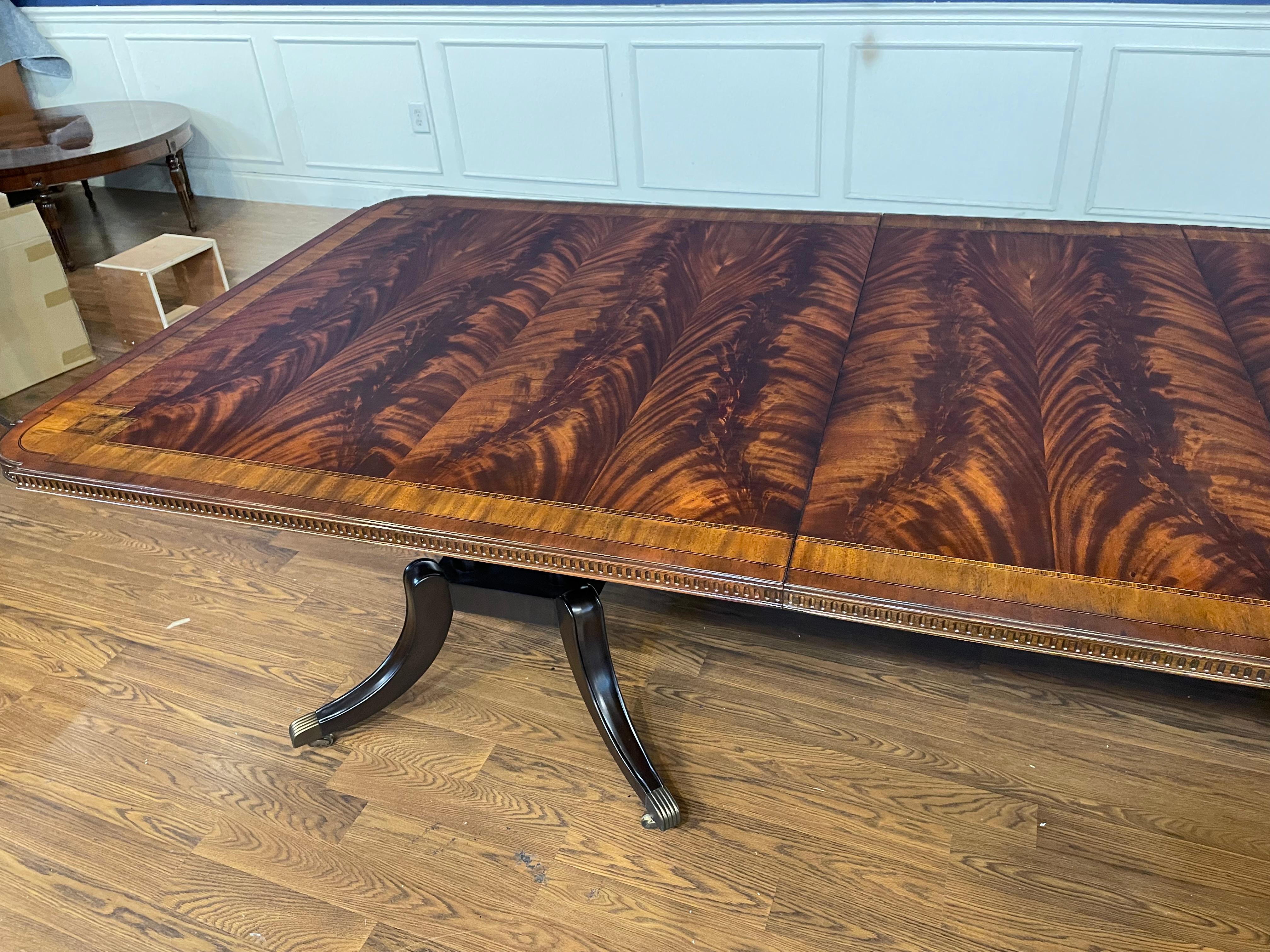 Maitland - Smith Traditional Banded Mahogany Double Pedestal Dining Table In Good Condition In Suwanee, GA