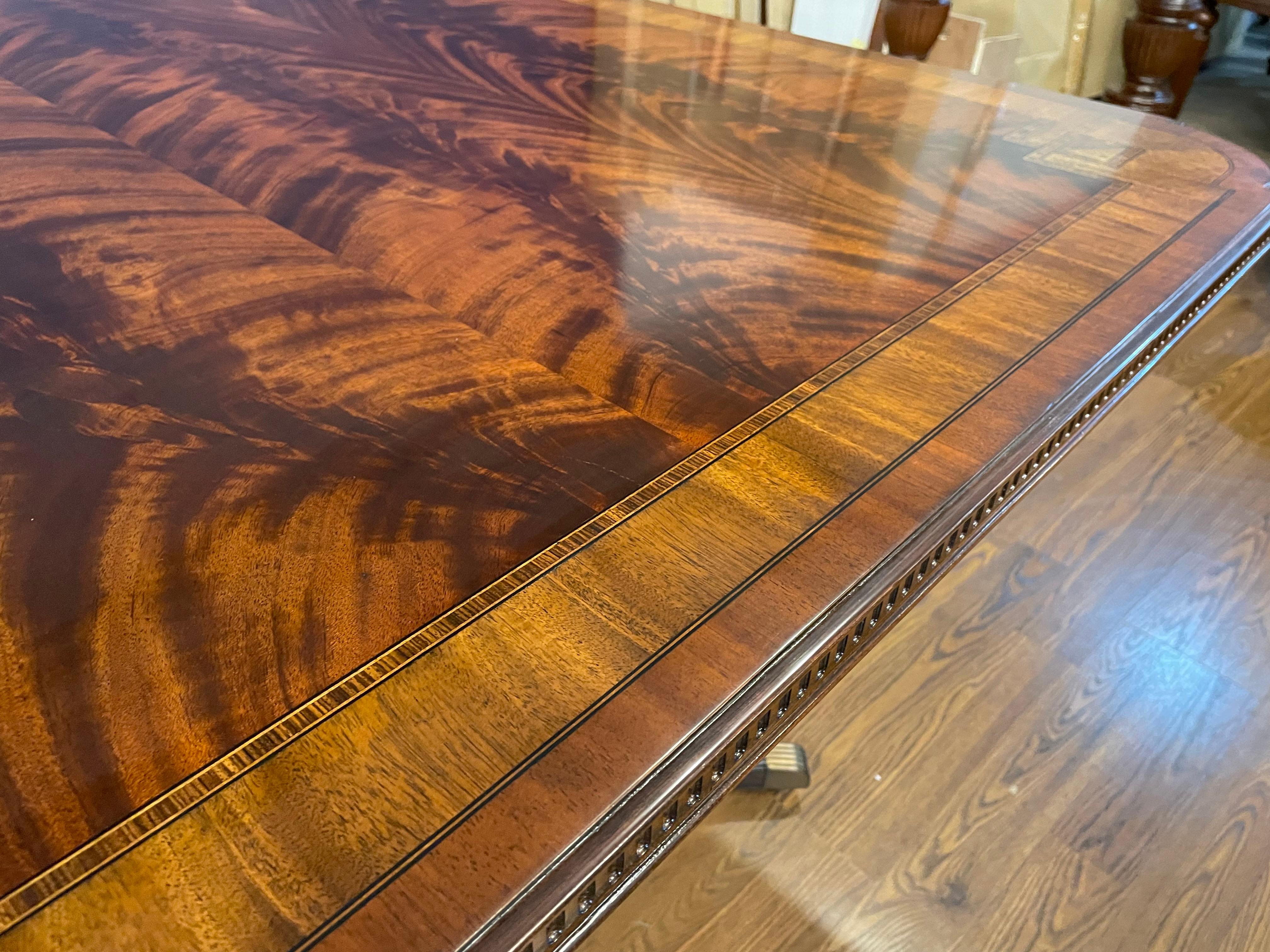 Contemporary Maitland - Smith Traditional Banded Mahogany Double Pedestal Dining Table