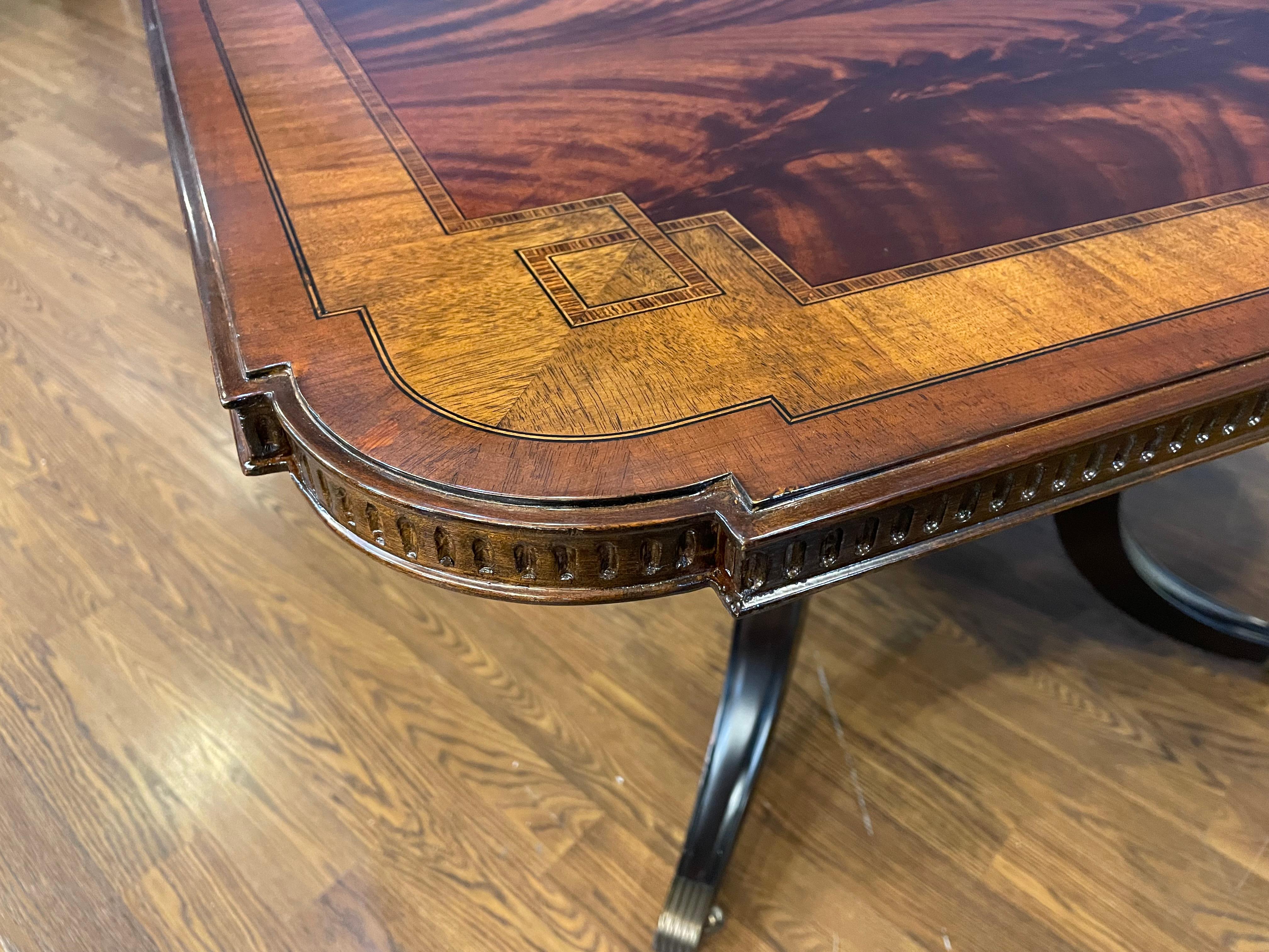 Maitland - Smith Traditional Banded Mahogany Double Pedestal Dining Table 3