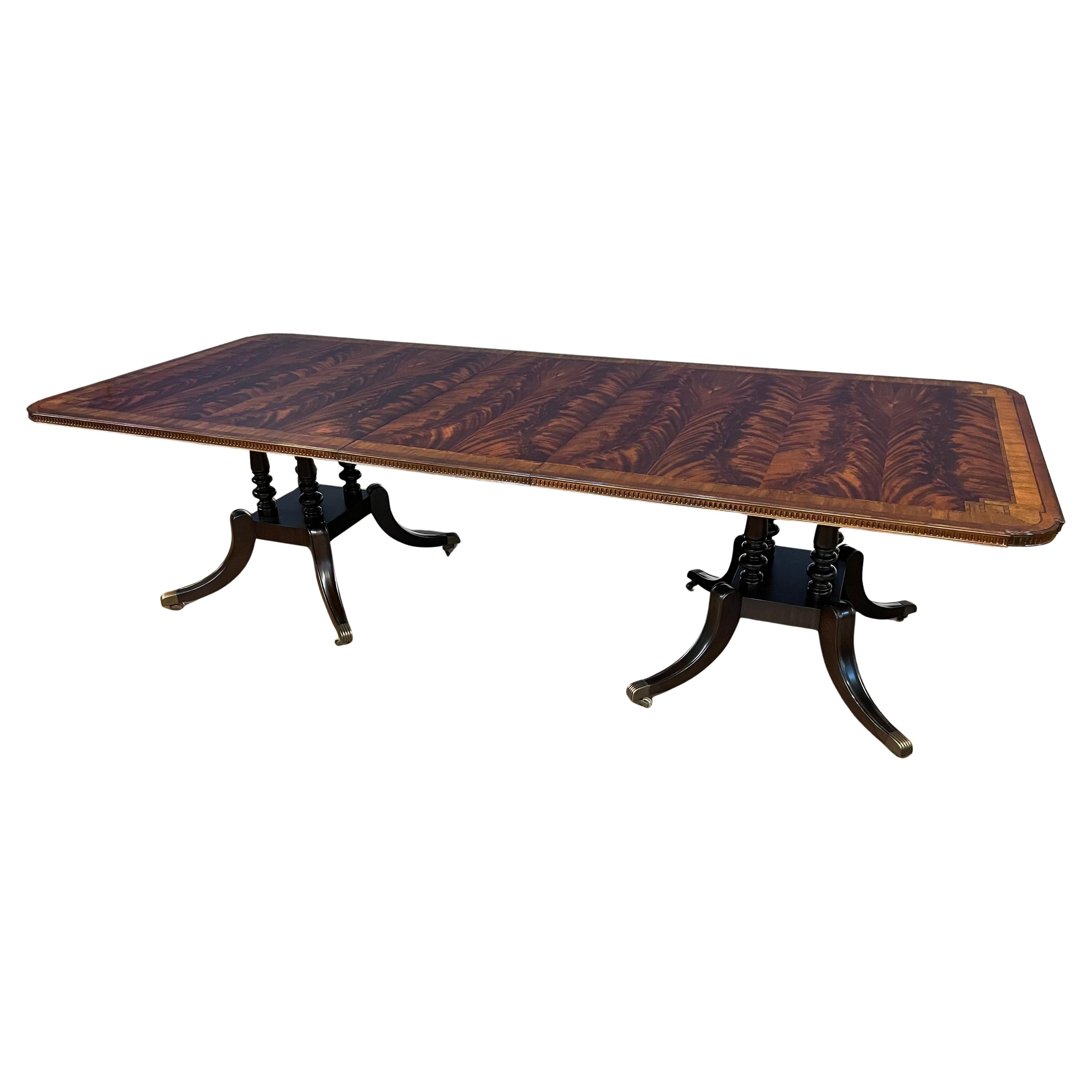 Maitland - Smith Traditional Banded Mahogany Double Pedestal Dining Table