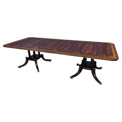 Maitland - Smith Traditional Banded Mahogany Double Pedestal Dining Table