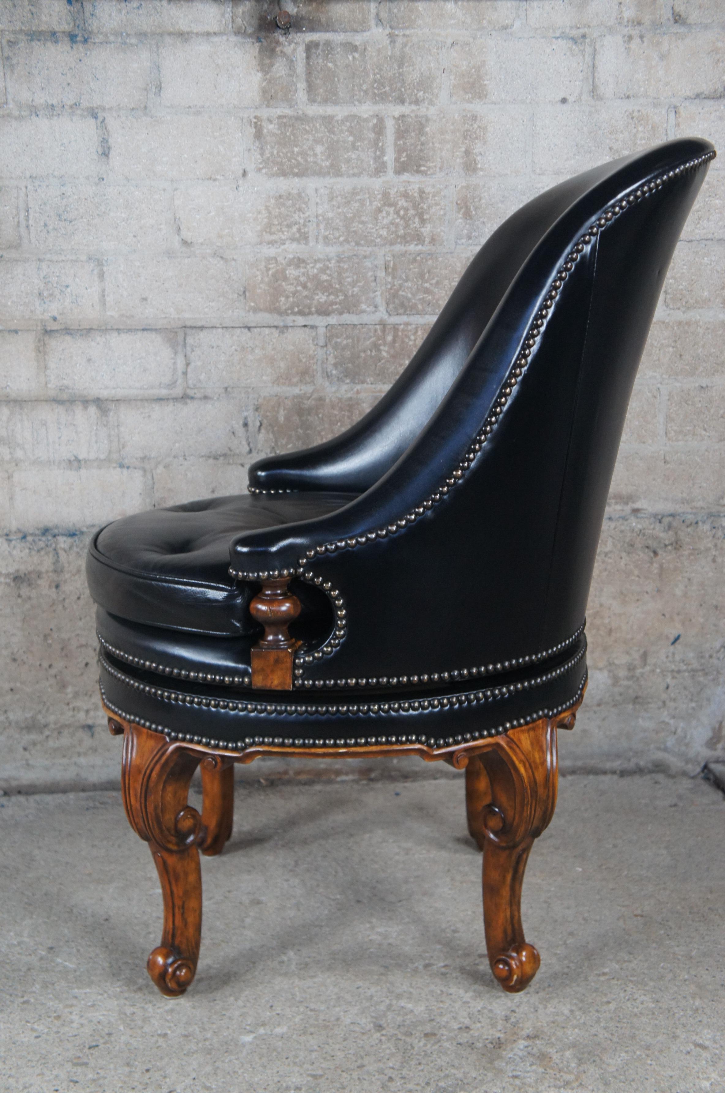 Maitland Smith Traditional Black Leather Spoon Back Swivel Game Desk Chair 4330 3