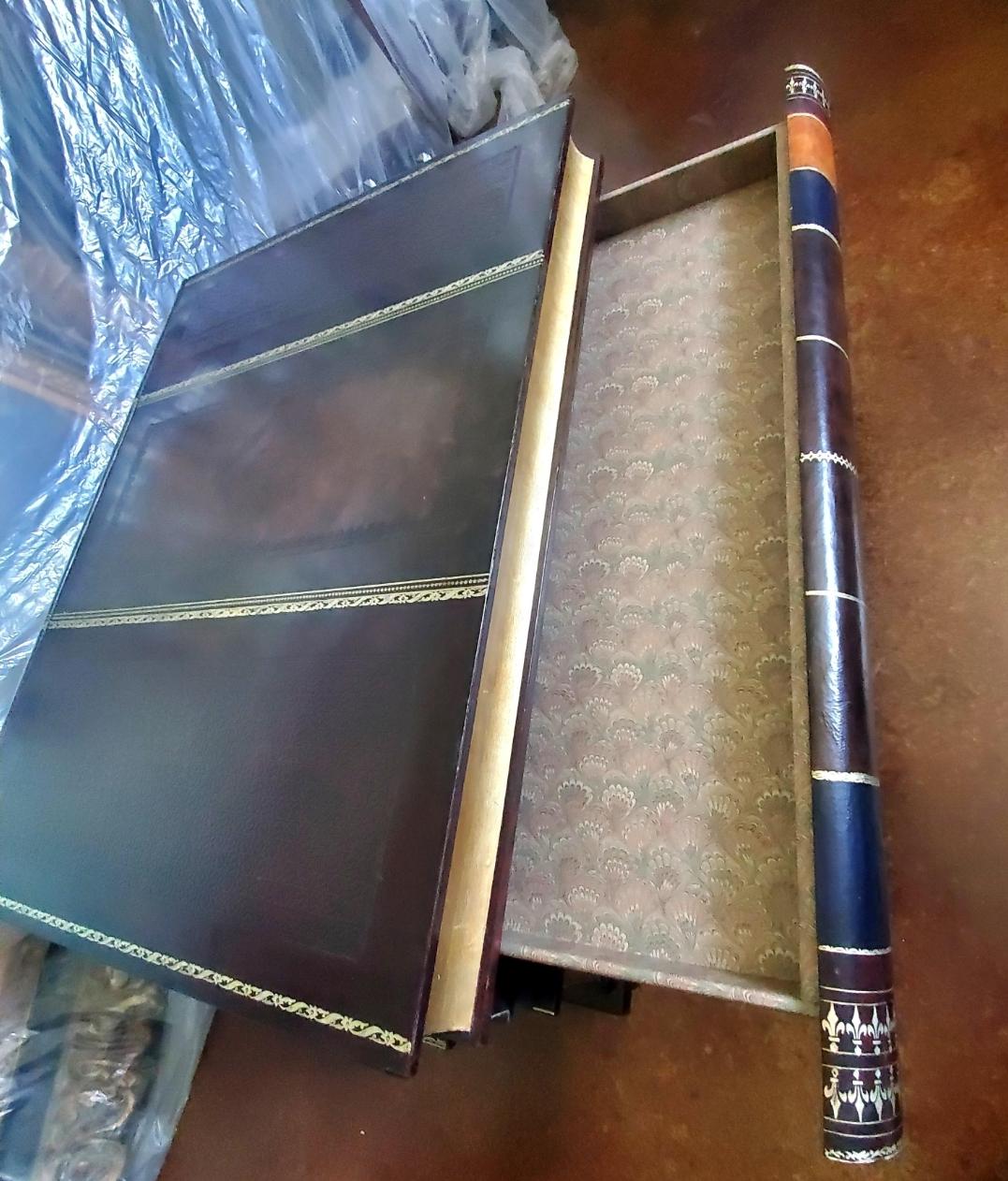 Unknown Maitland-Smith Trompe L'oeil Stacked Books Wood and Leather Three-Drawer table