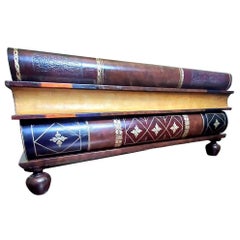 Maitland-Smith Trompe L'oeil Stacked Books Wood and Leather Three-Drawer table
