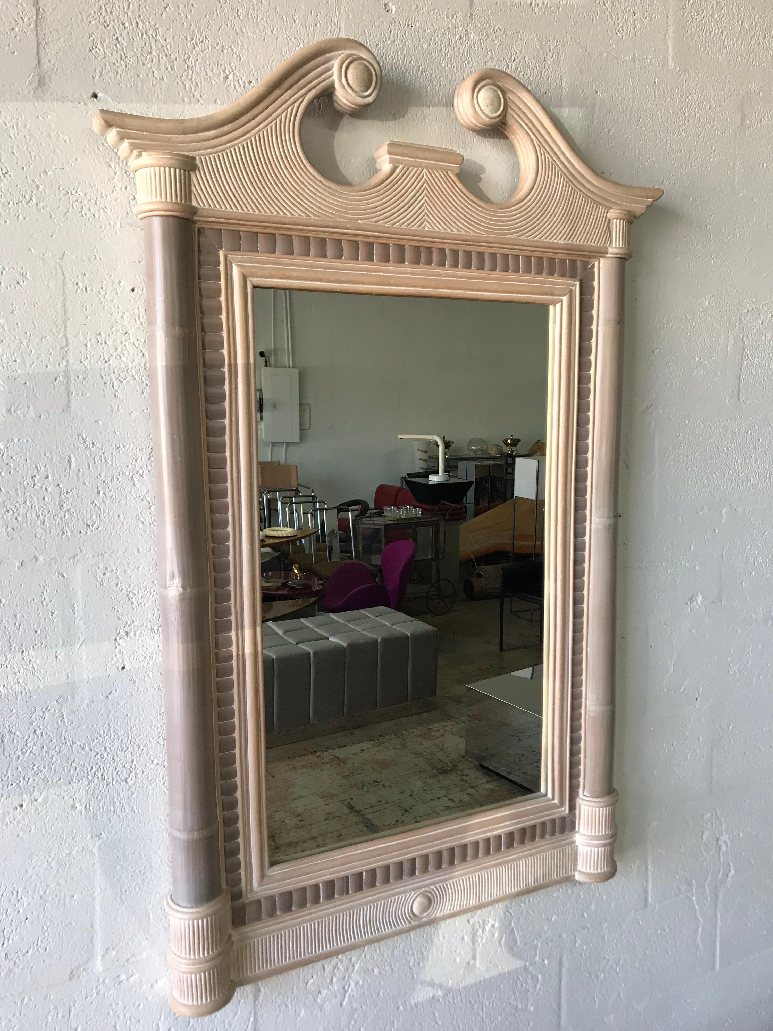 Post-Modern Maitland Smith Tropical NeoClassical Bamboo Rattan Split Reed and Stone Mirror 