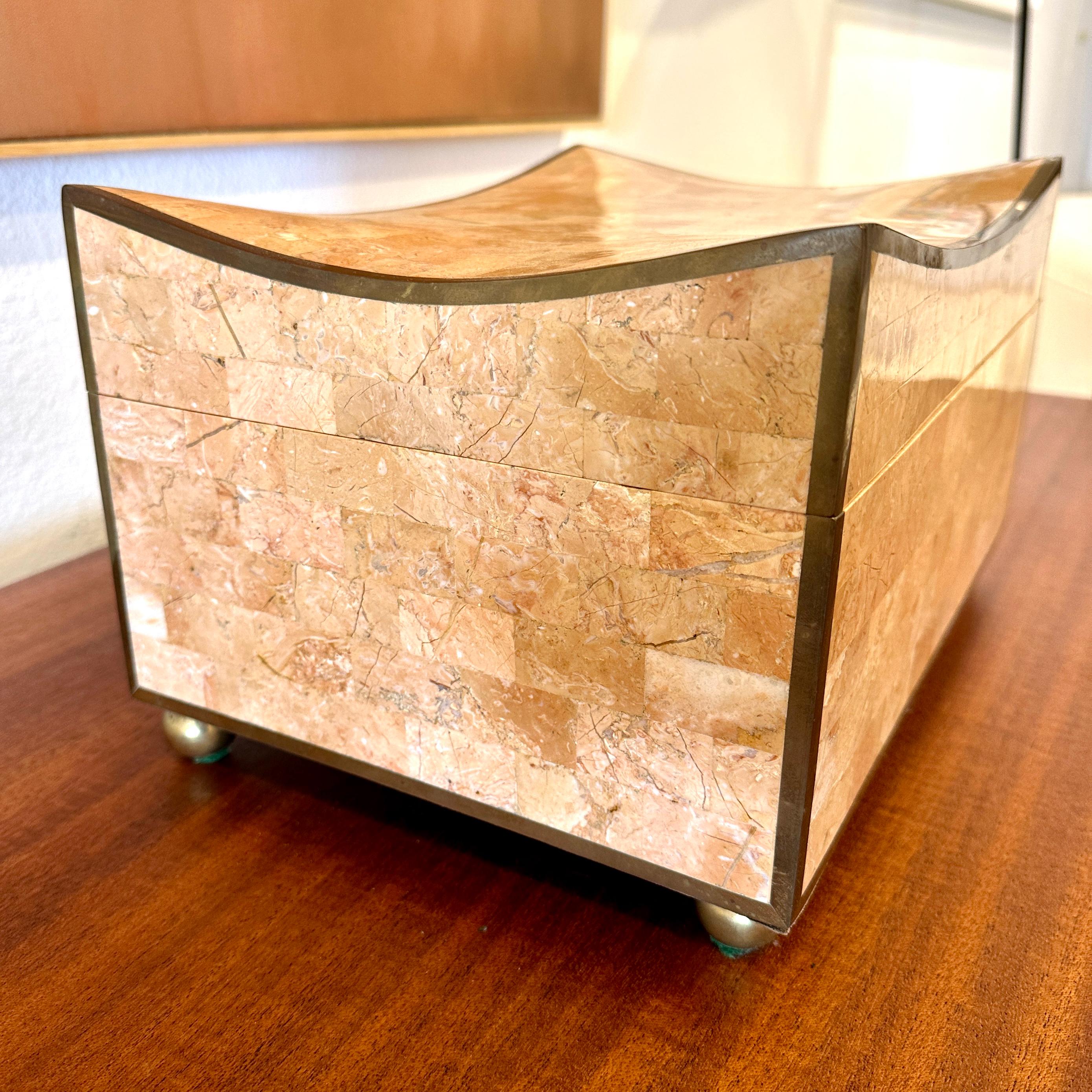 Modern Maitland Smith Unusual Pink Tessellated Marble Box, ca 1990s For Sale
