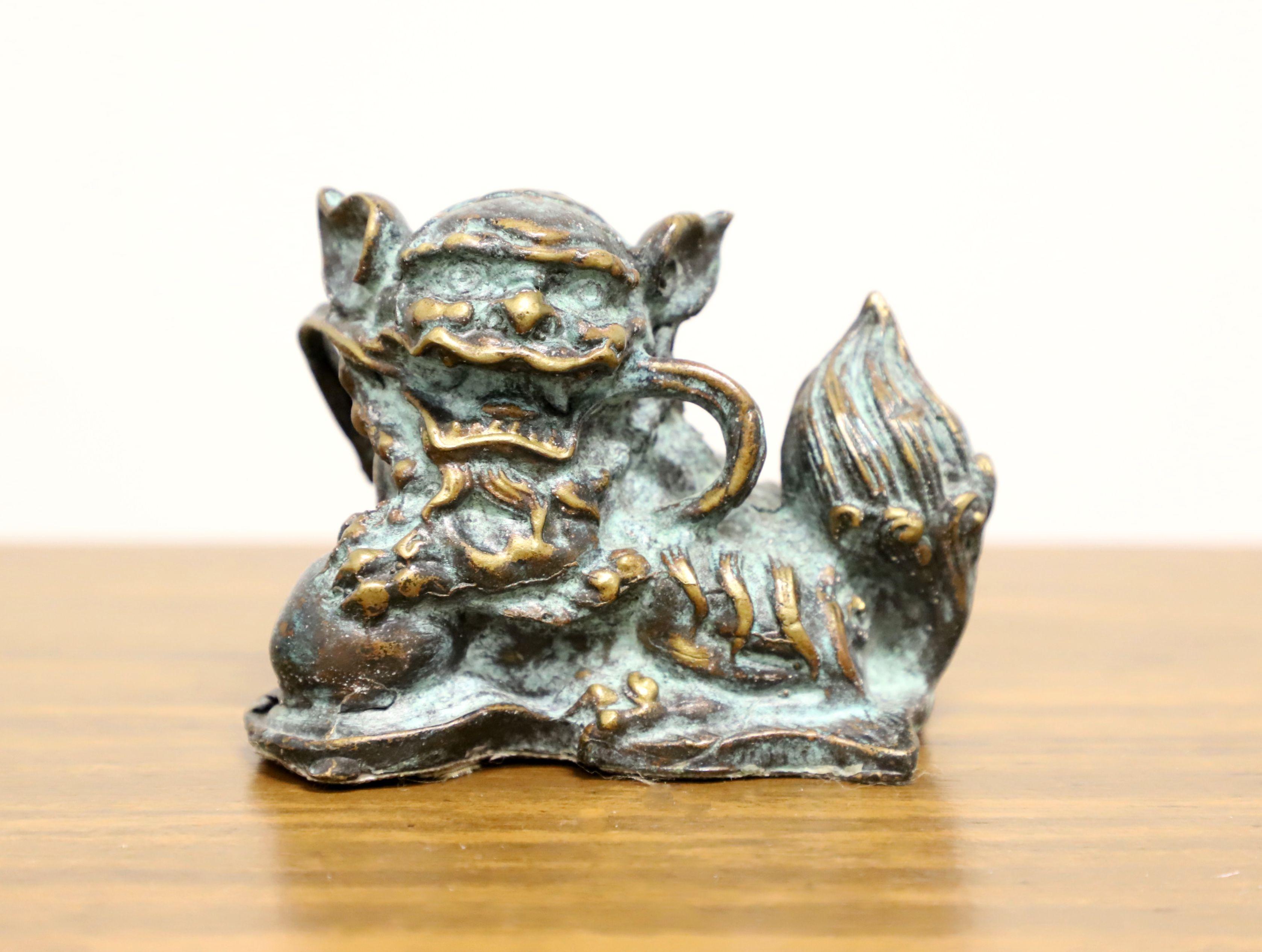 Chinoiserie MAITLAND SMITH Verdigris Brass Foo Dogs / Guardian Lions - Pair For Sale