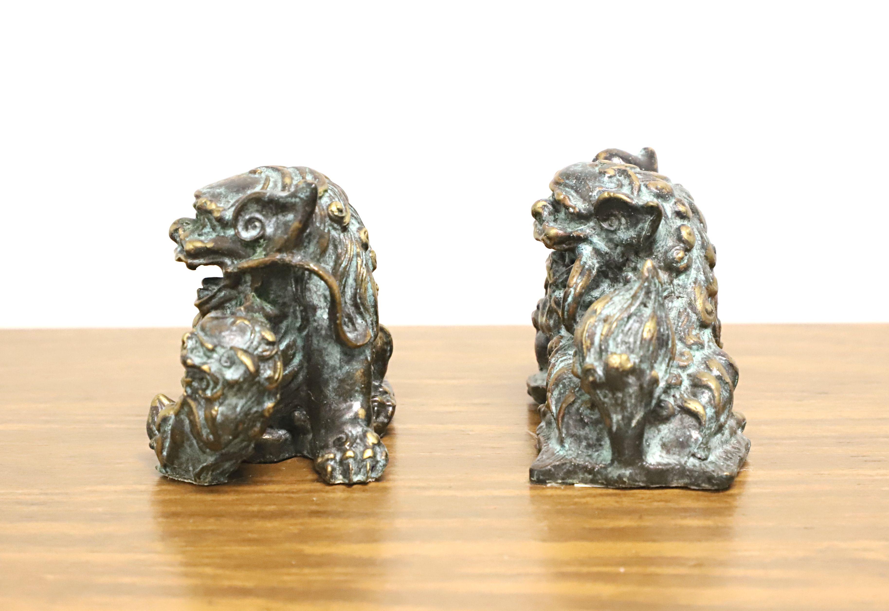 Contemporary MAITLAND SMITH Verdigris Brass Foo Dogs / Guardian Lions - Pair For Sale