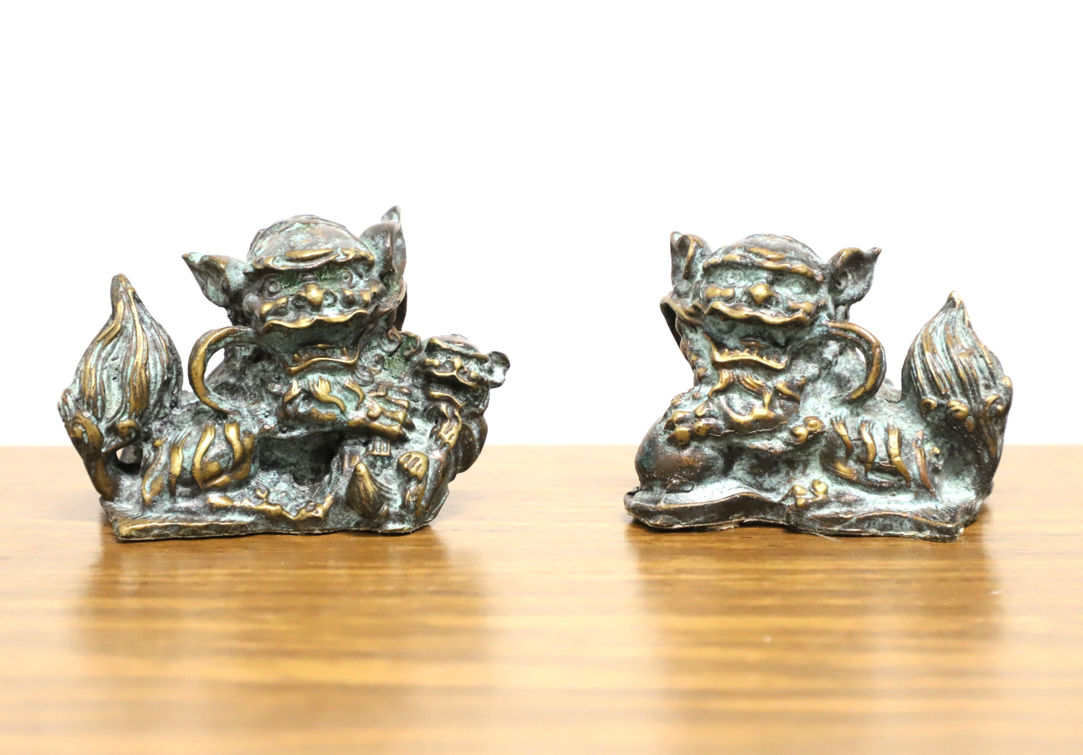 MAITLAND SMITH Verdigris Brass Foo Dogs / Guardian Lions - Pair For Sale 3