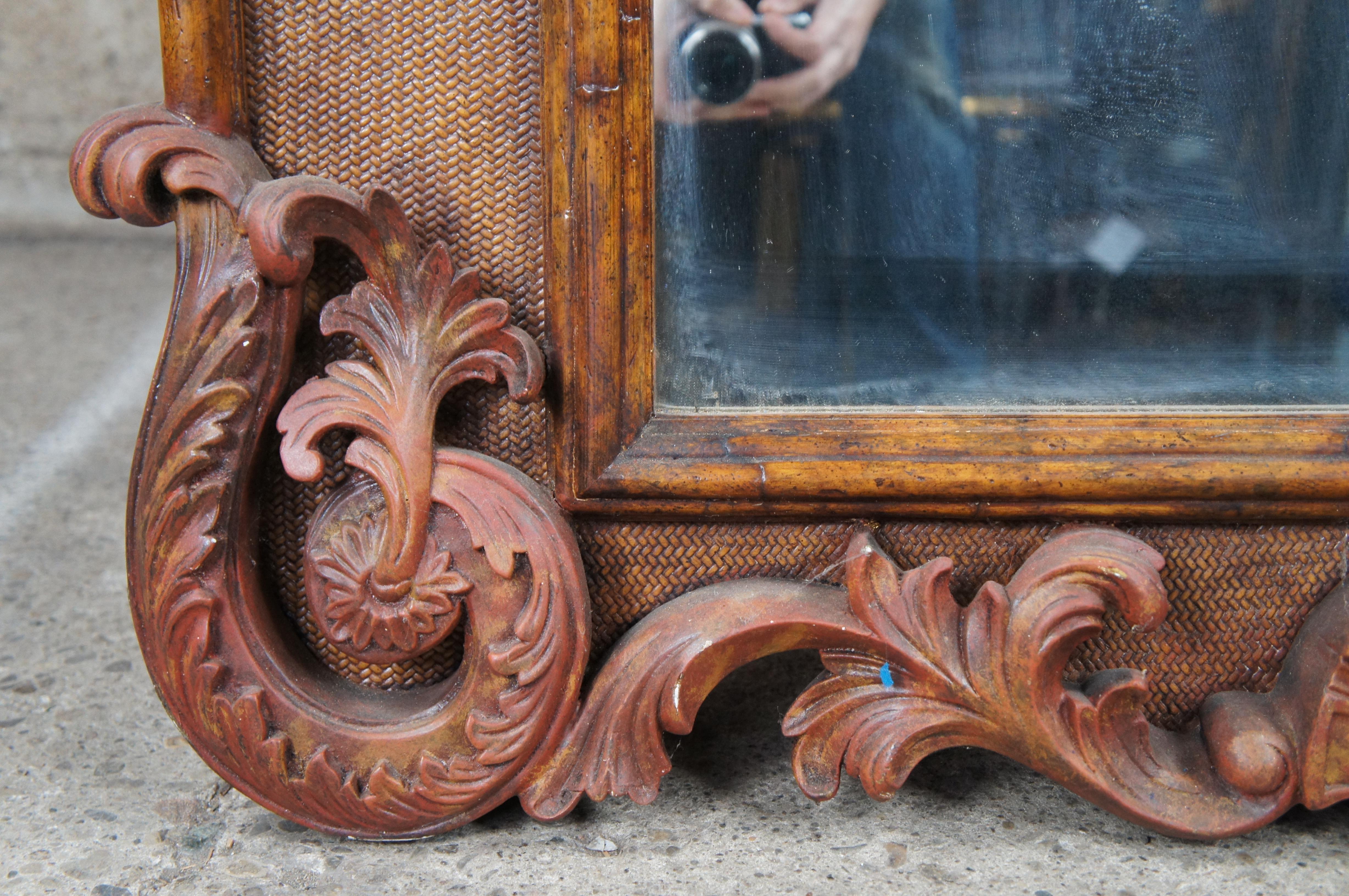 Rattan Maitland Smith Victorian Revival Baroque Rococo Style Over Mantel Wall Mirror in vendita