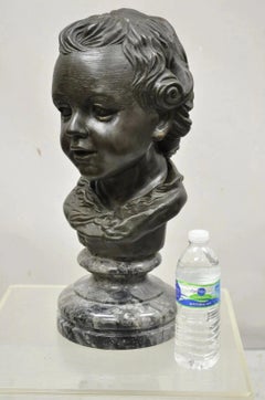 Maitland Smith Victorian Style 19" Bronze Boy Bust Head Sculpture on Marble Base